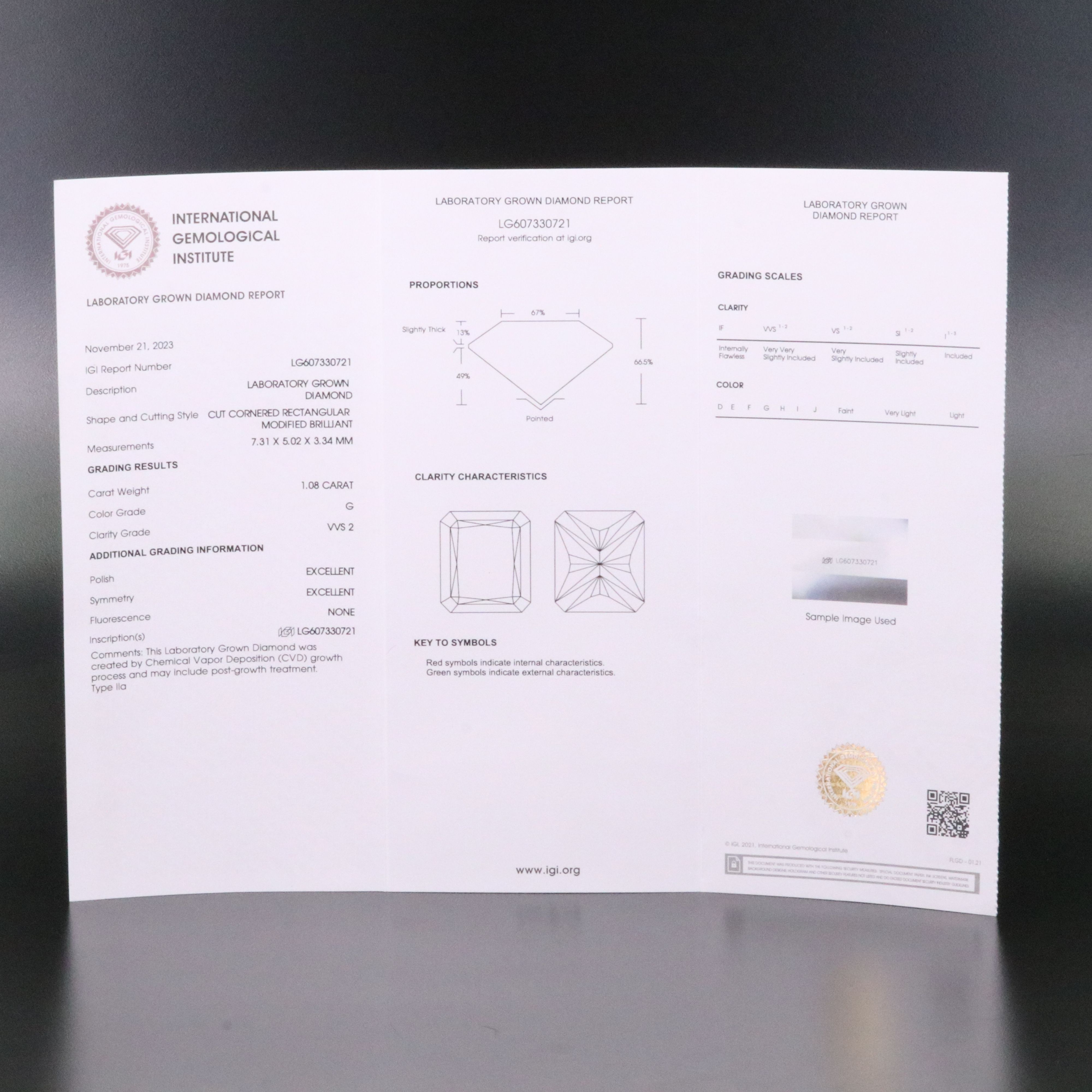 Loose 1.08 CT Lab Grown Diamond with IGI Report