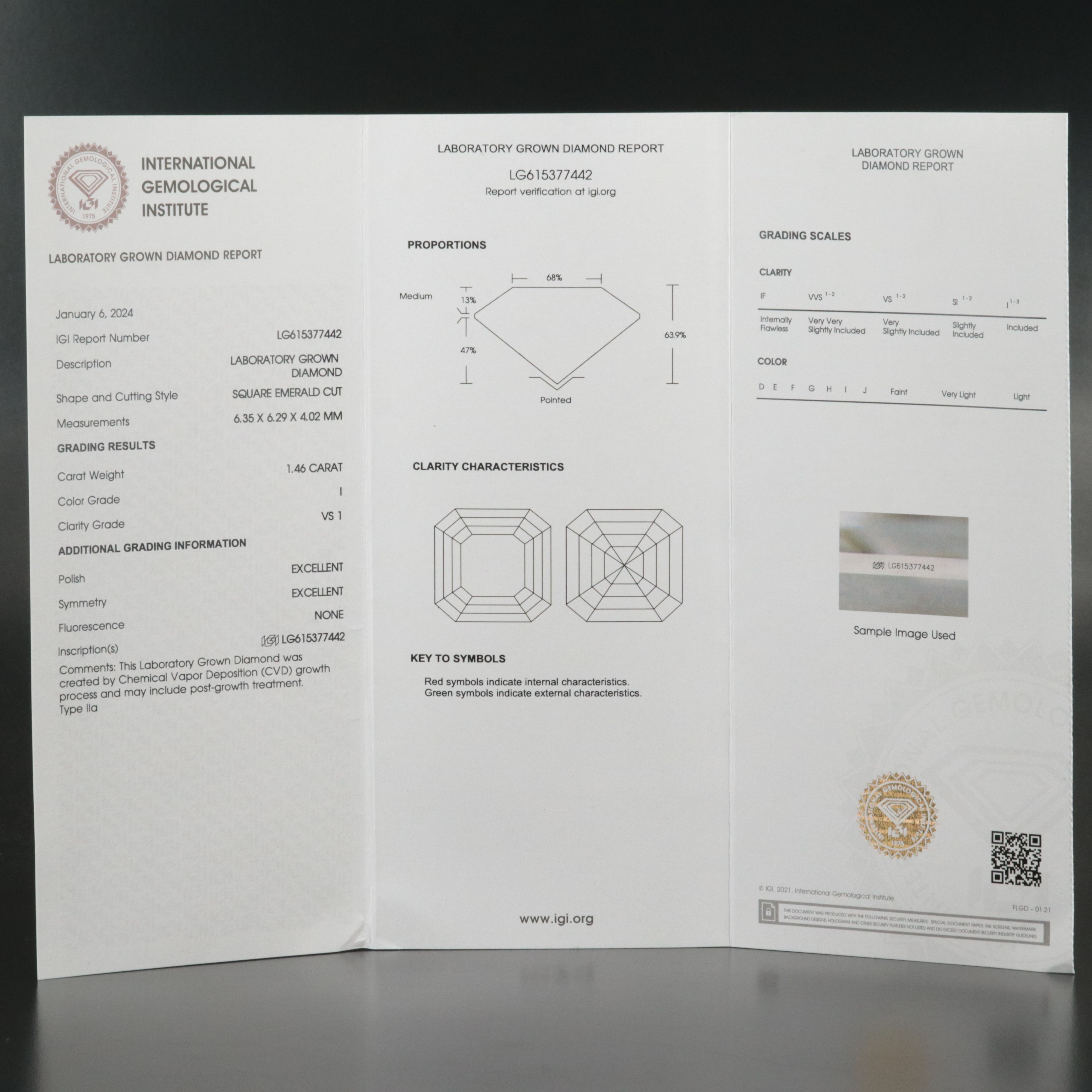 Loose 1.46 CT Lab Grown Diamond with IGI Report