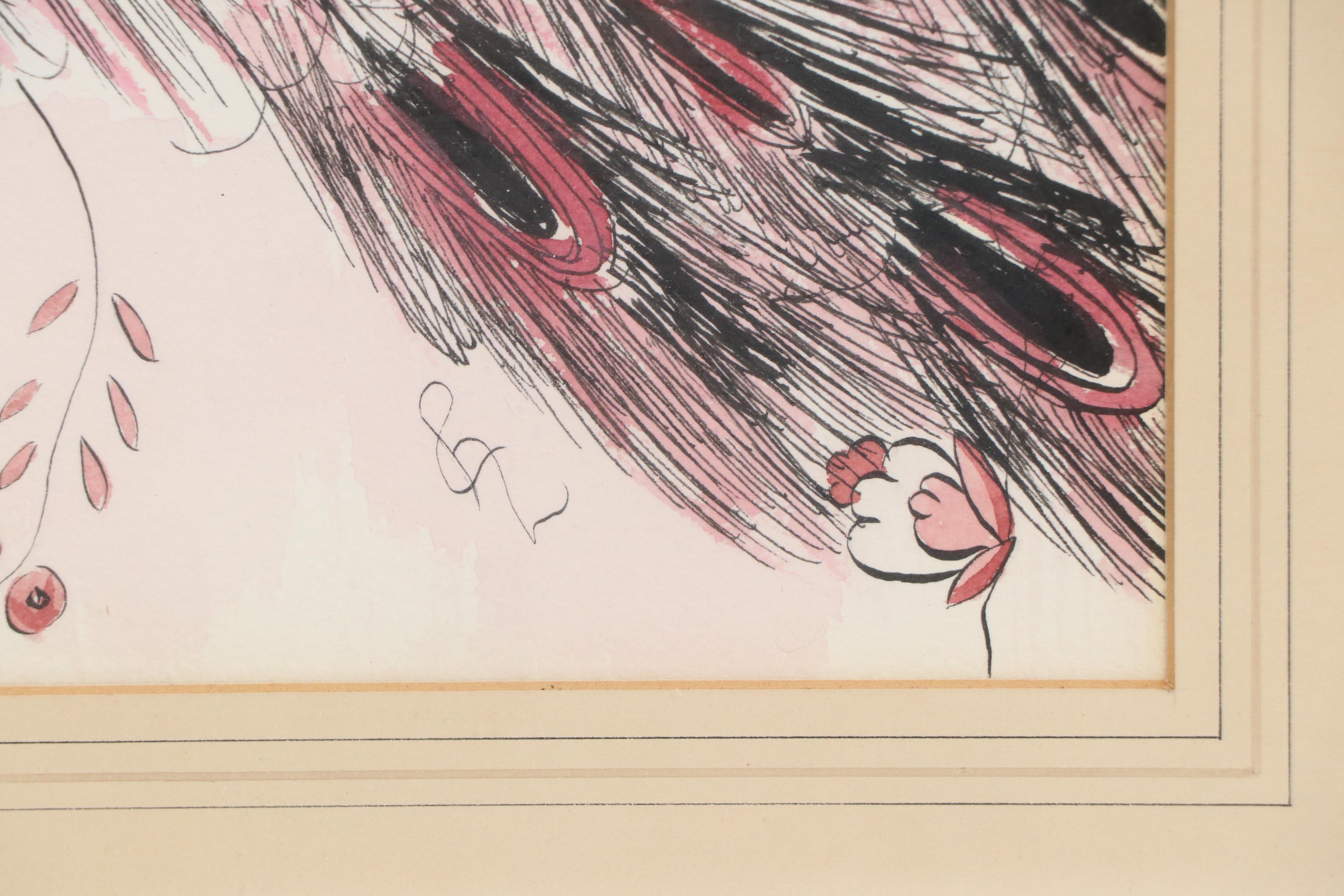 Ink and Watercolor Paintings of Opposing Peacocks