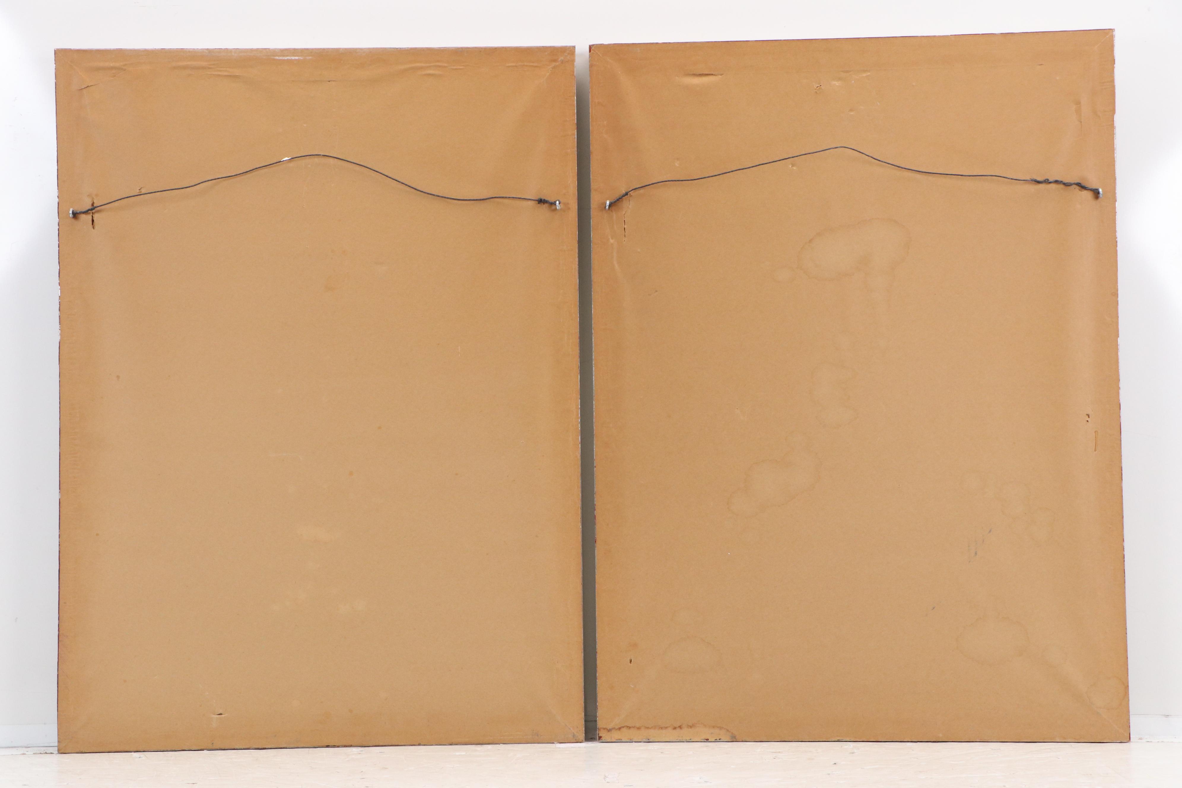 Ink and Watercolor Paintings of Opposing Peacocks