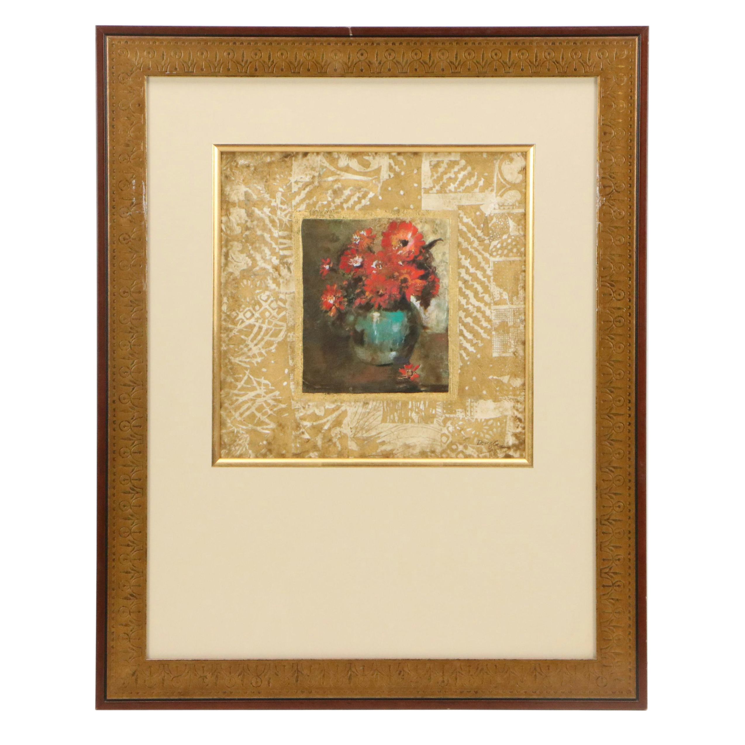 Floral Still Life Mixed Media Prints, Late 20th Century