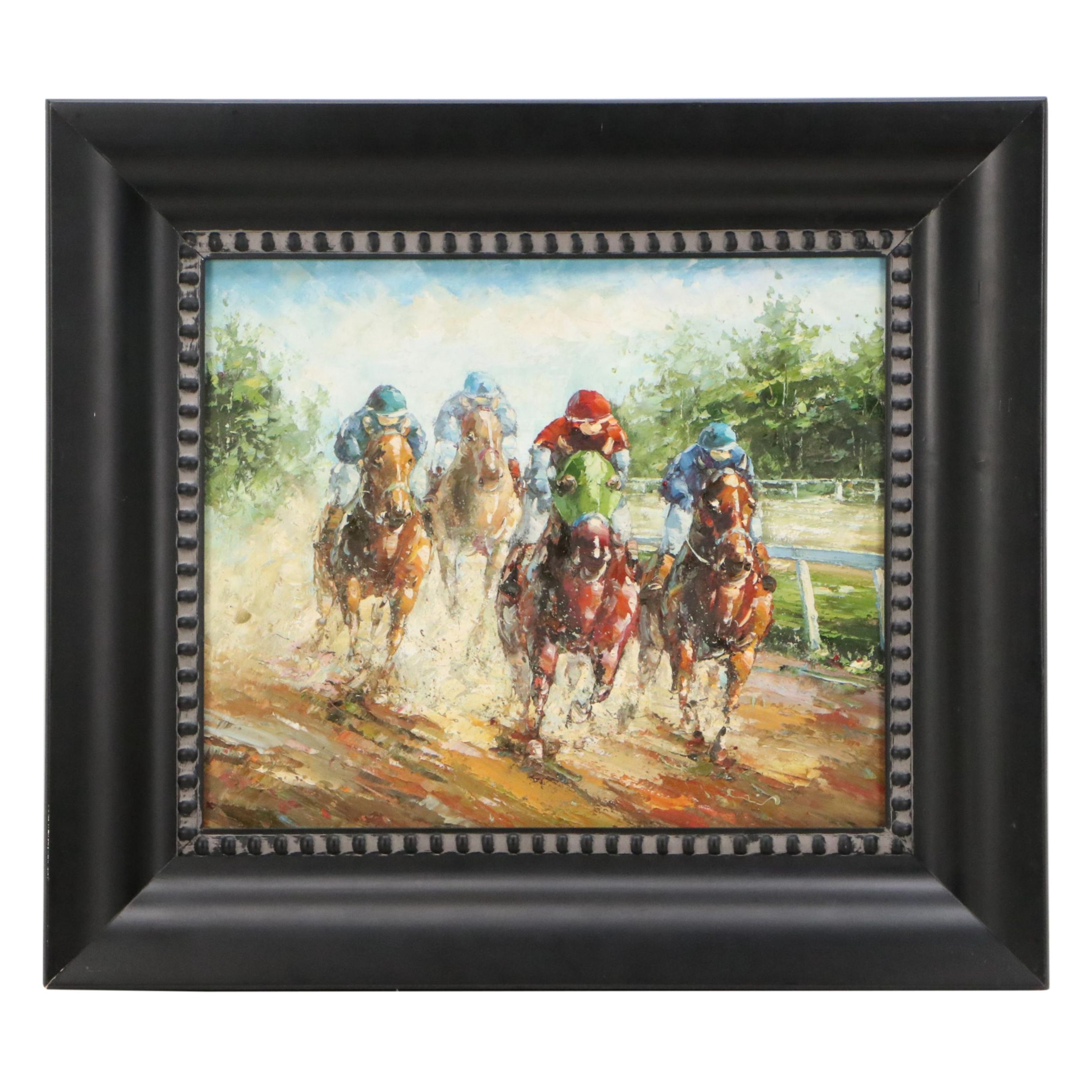 Expressionist Style Horses Racing on the Third Turn, Late 20th Century