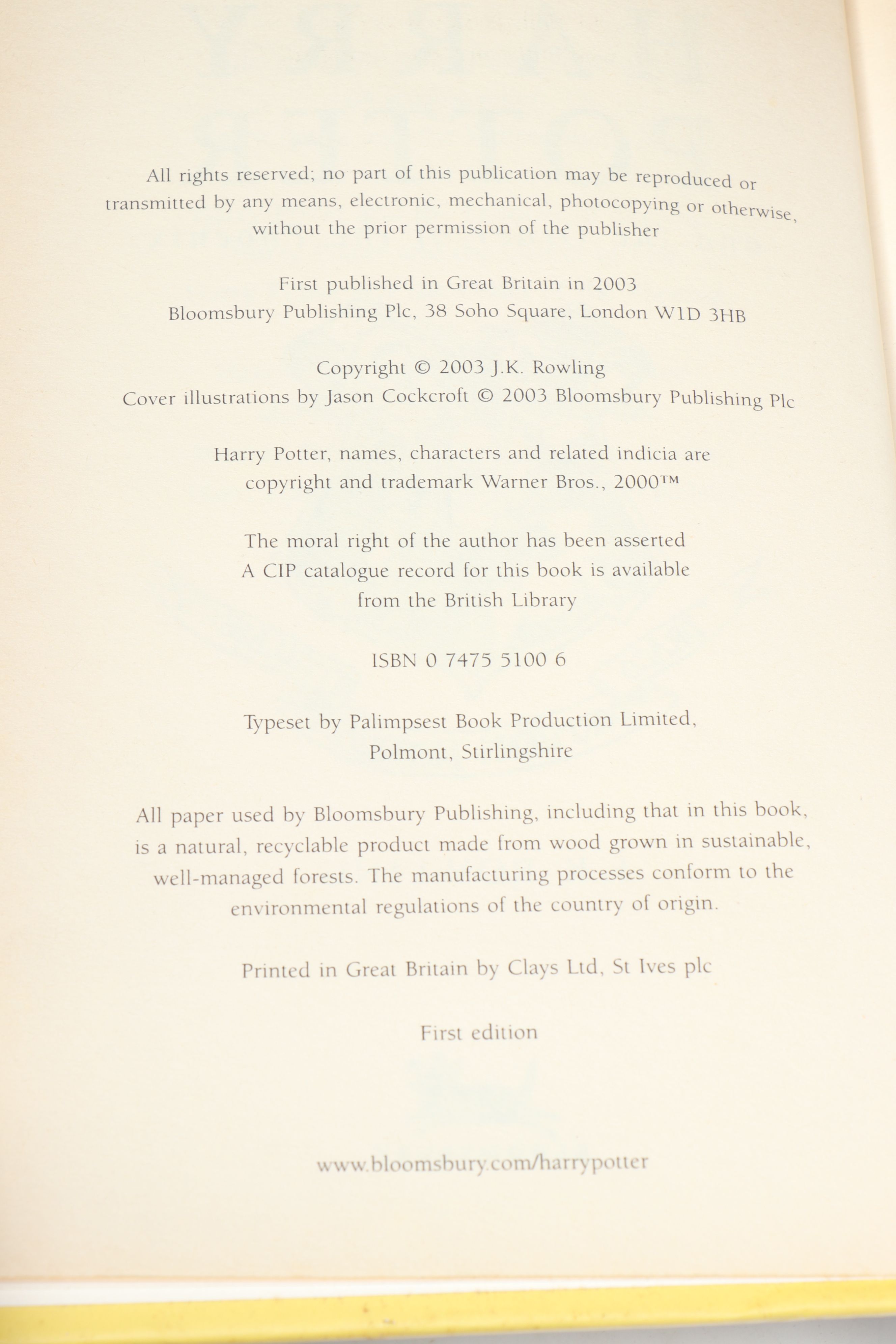 First UK Edition "Harry Potter" Partial Series by J. K. Rowling