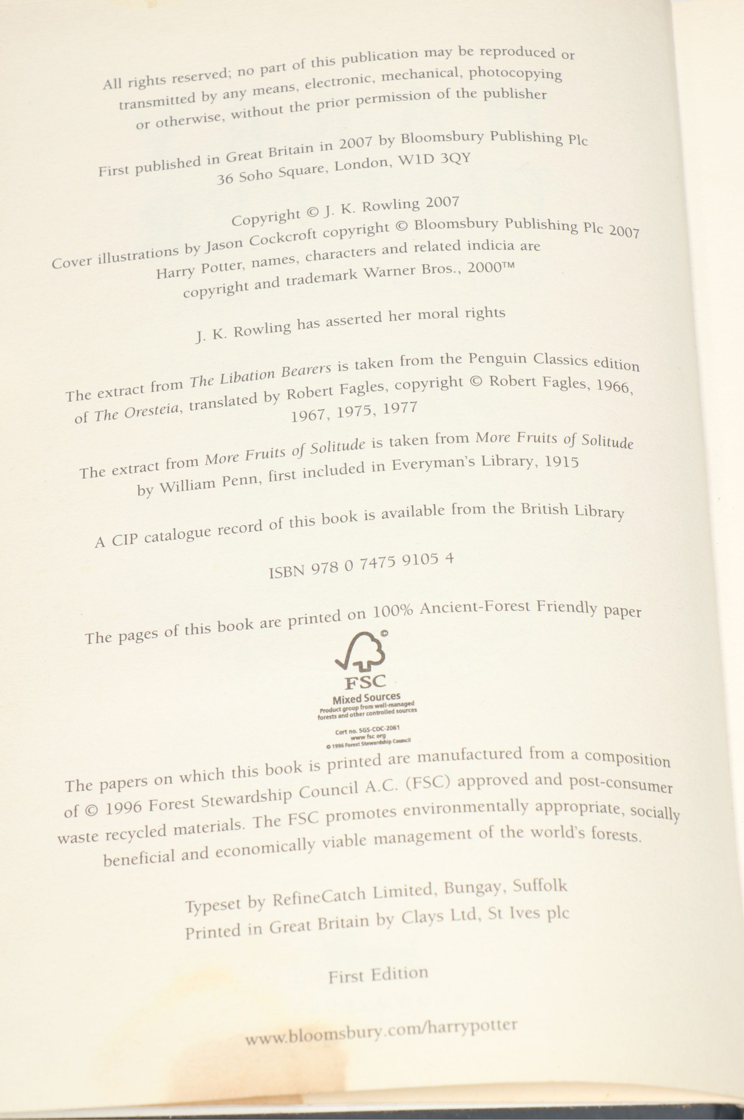 First UK Edition "Harry Potter" Partial Series by J. K. Rowling