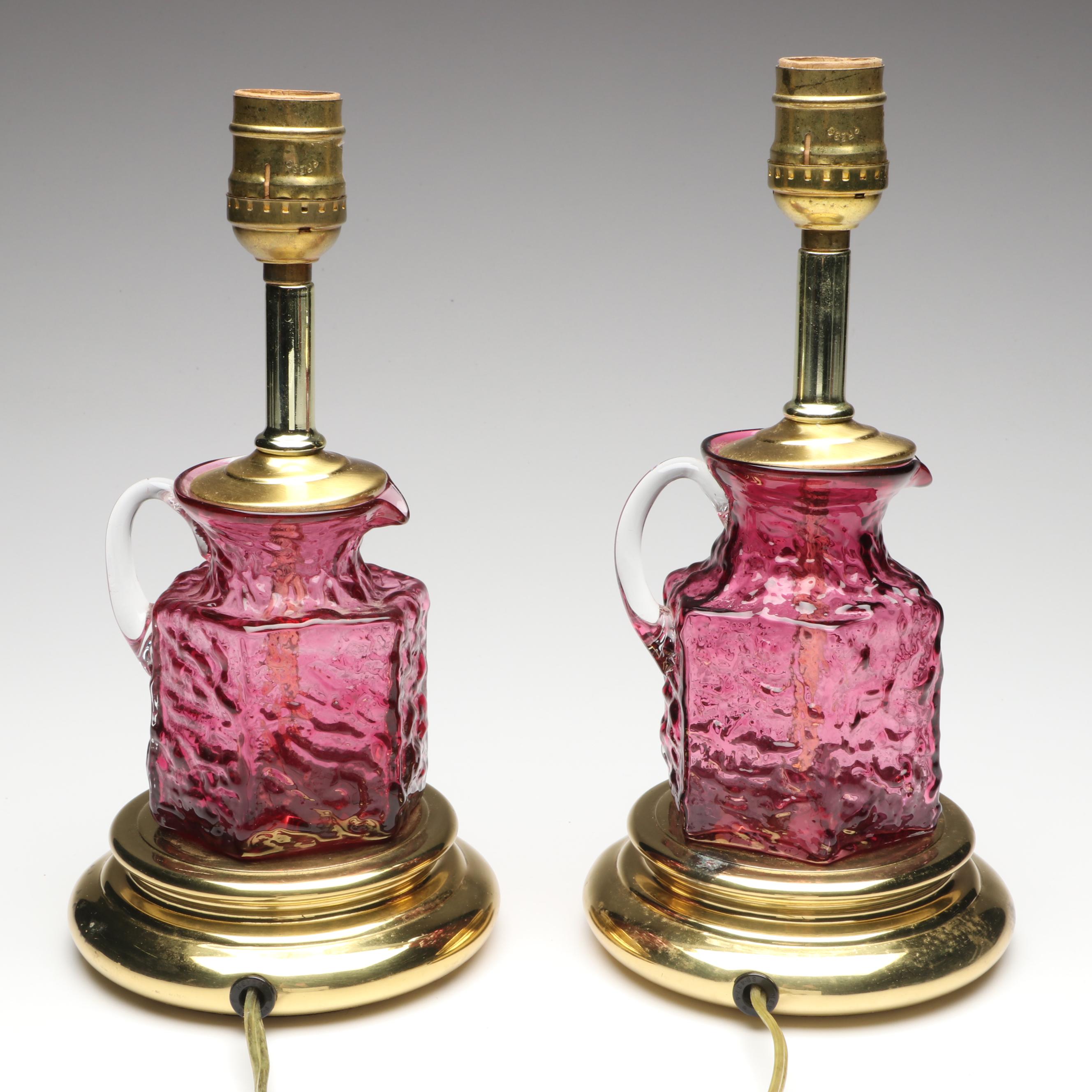 Pilgrim Glass Pebbled Cranberry Pitcher Converted Lamps