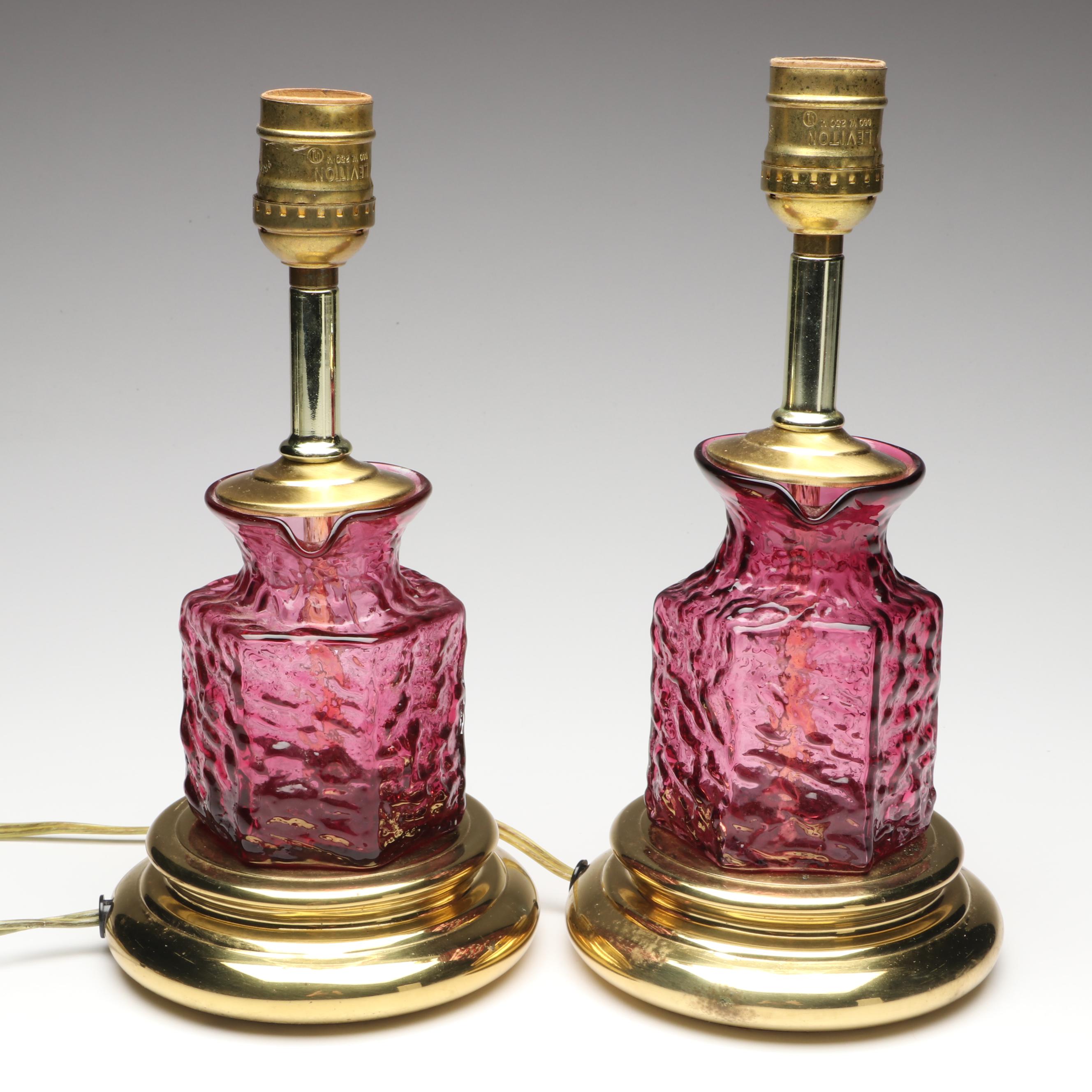 Pilgrim Glass Pebbled Cranberry Pitcher Converted Lamps