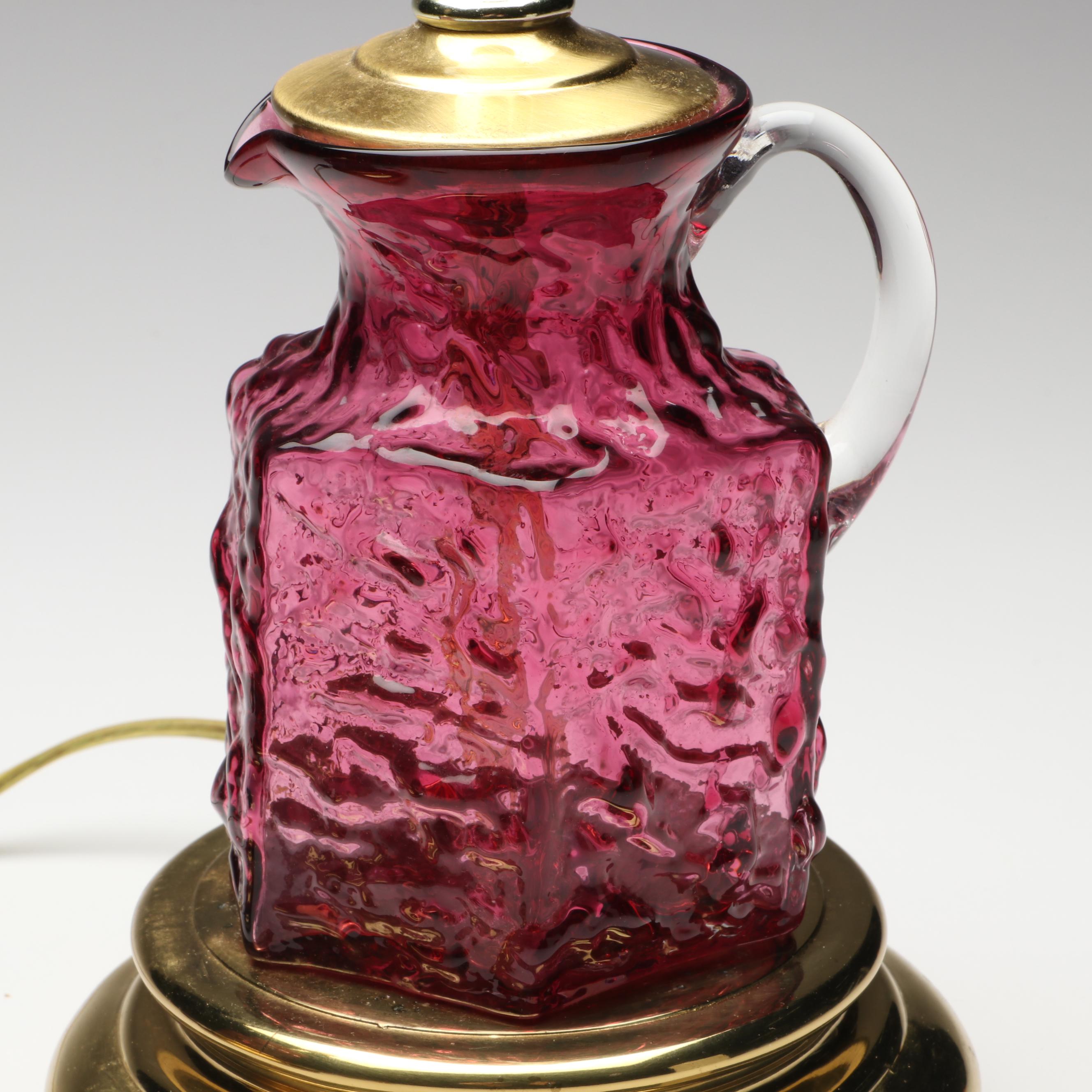 Pilgrim Glass Pebbled Cranberry Pitcher Converted Lamps
