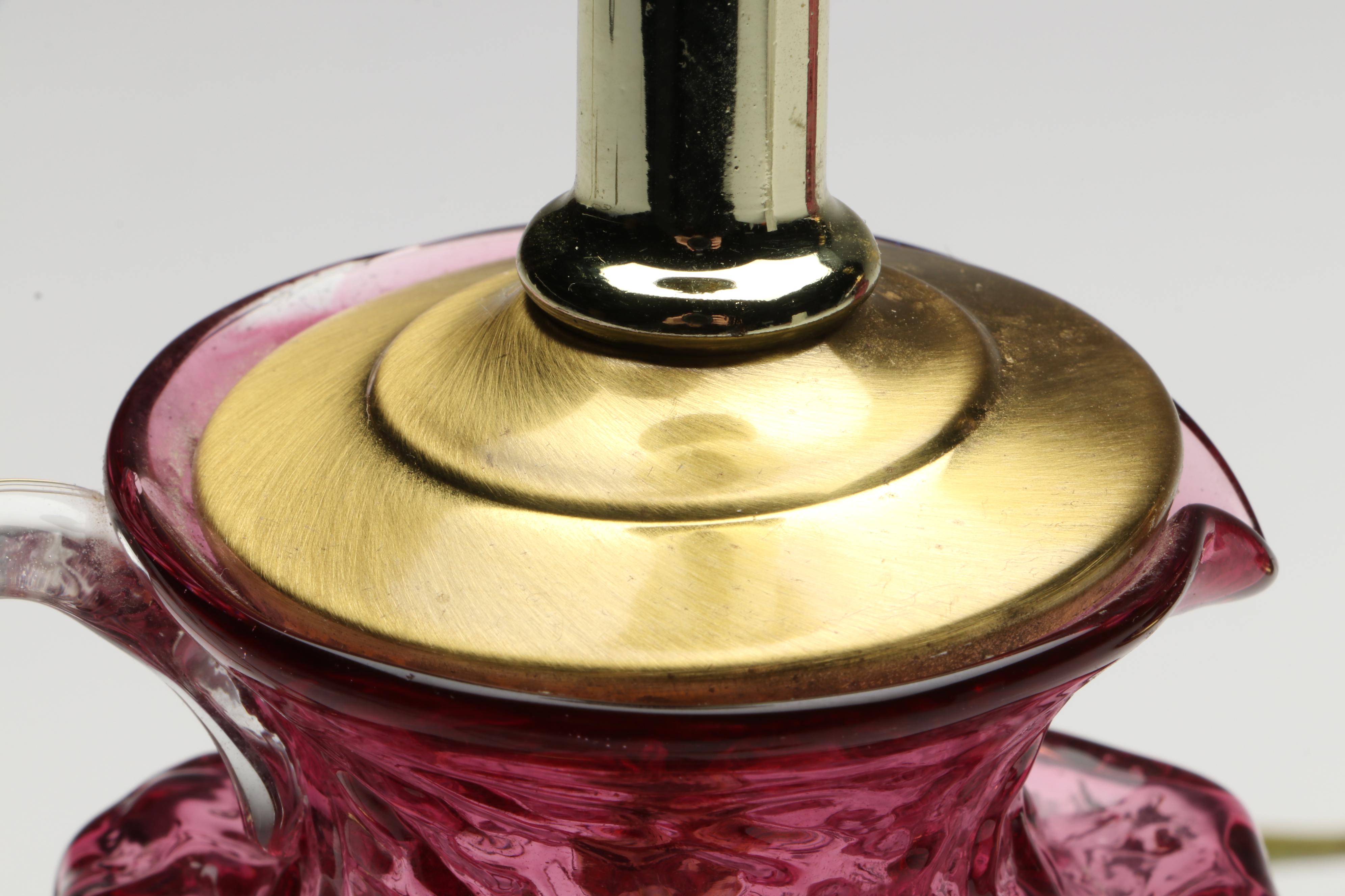 Pilgrim Glass Pebbled Cranberry Pitcher Converted Lamps