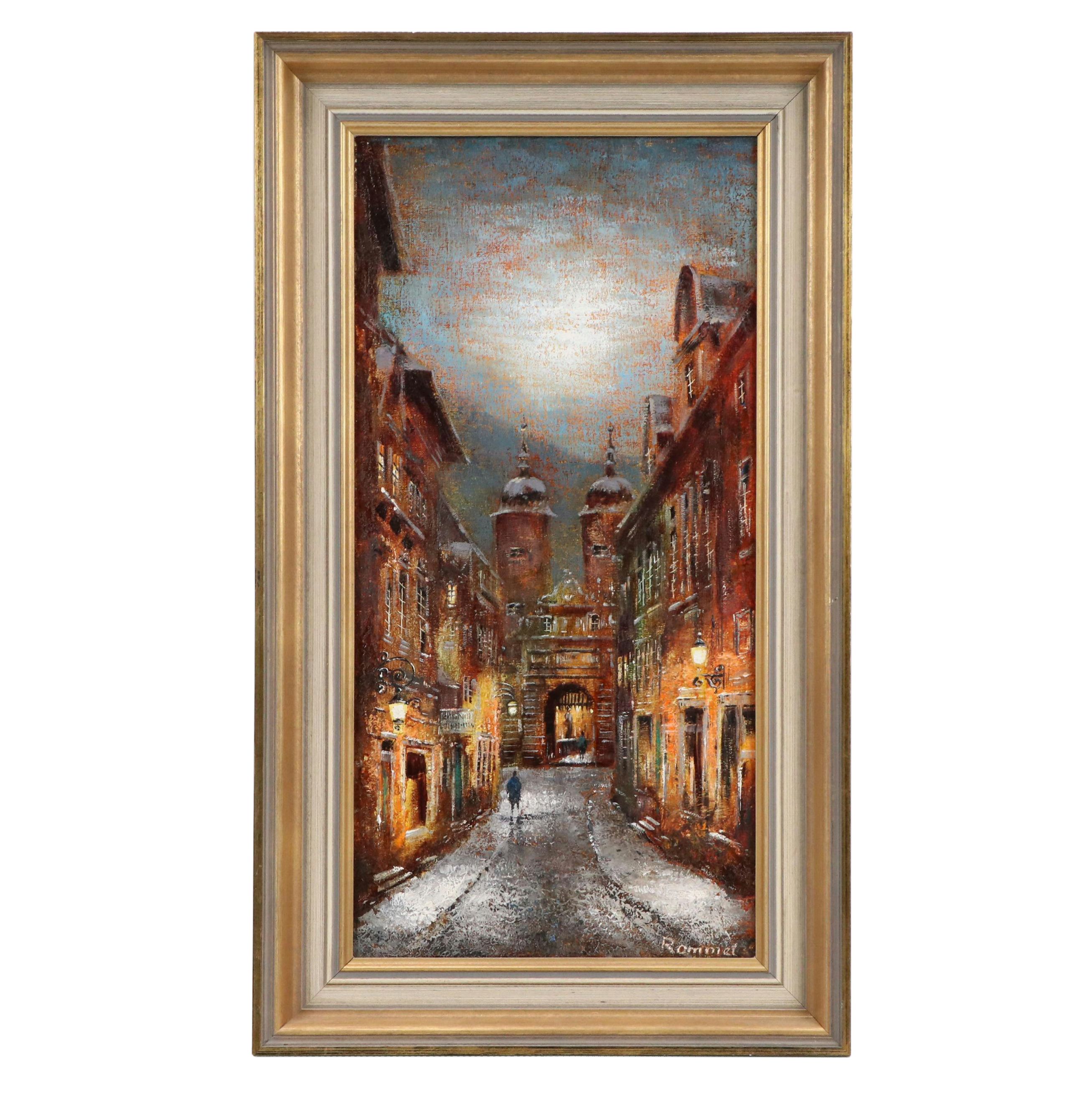Pfitzer Rommel Nocturne German Street Scene Oil Painting