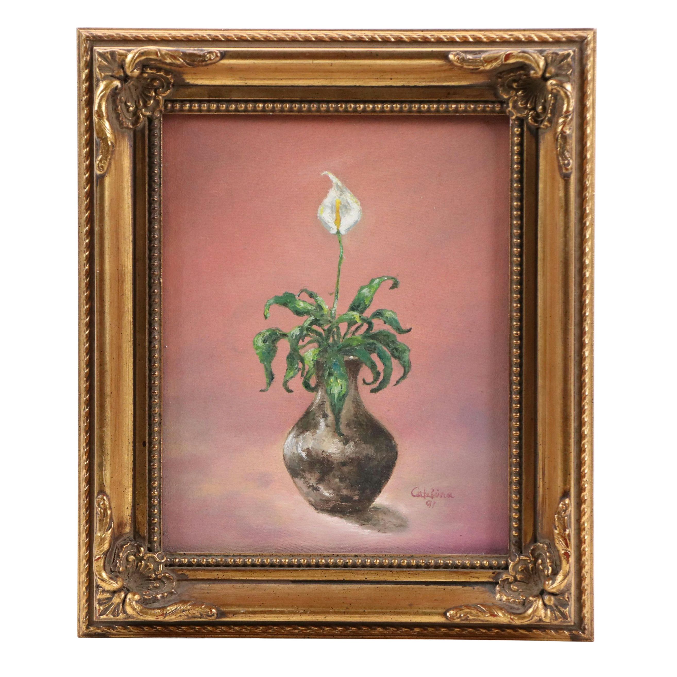 Catalina Still Life Oil Painting of Calla Lily, 1991