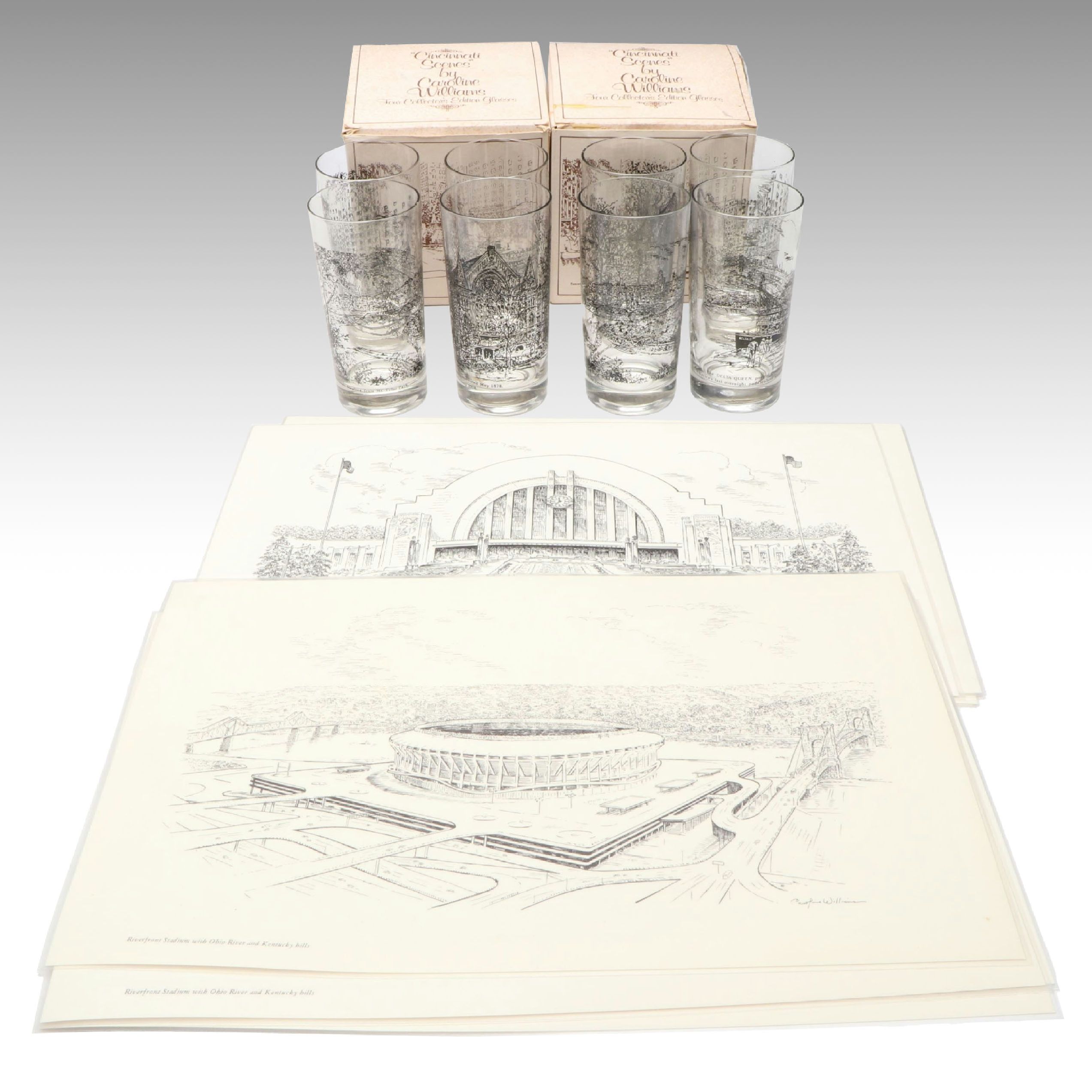 Caroline Williams Cincinnati Landmark Drinking Glasses and Placemats