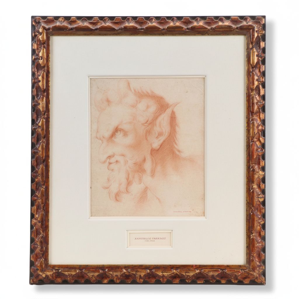 Attributed to Annibale Carracci Red Chalk Drawing Head of Satyr
