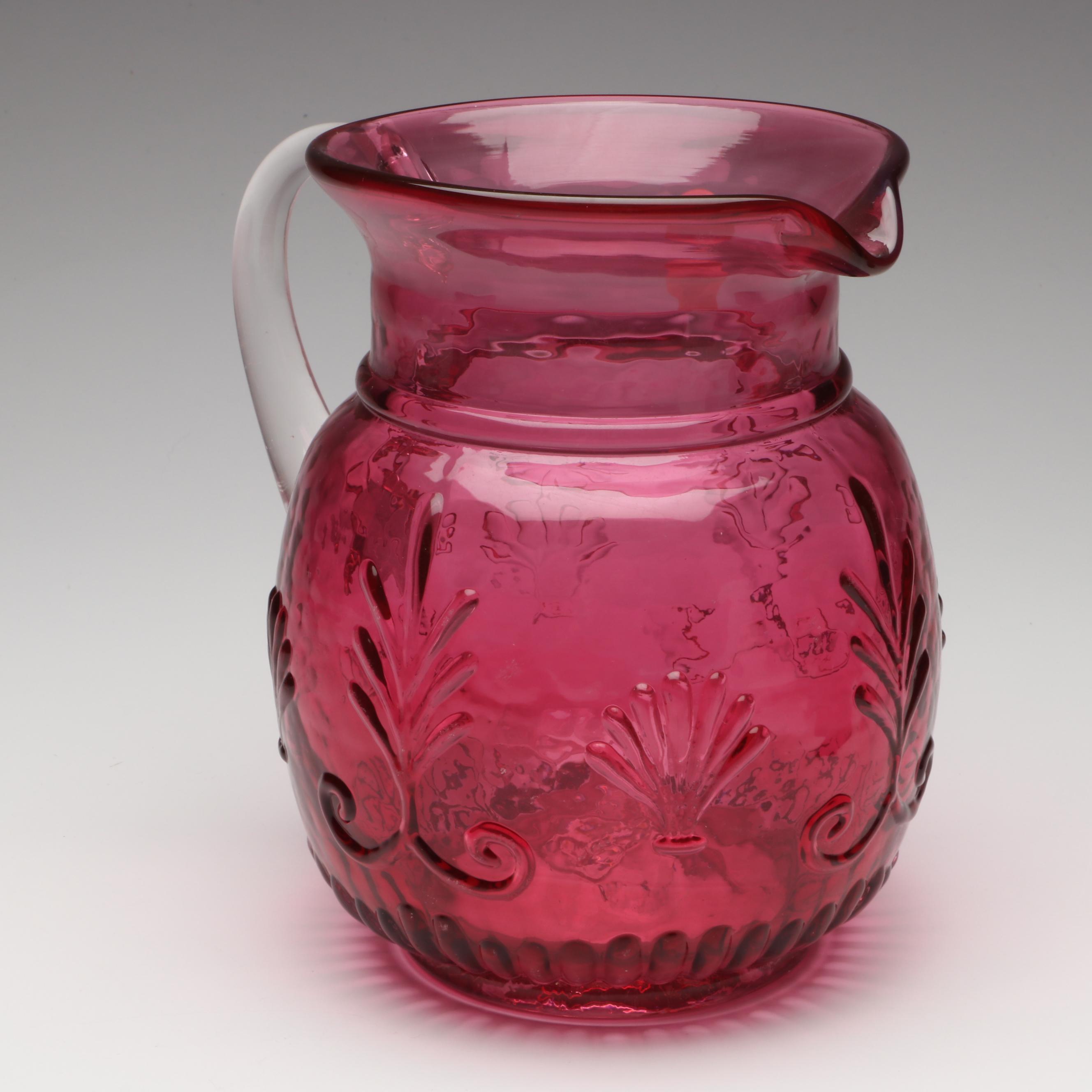 Pilgrim Cranberry Glass Pitcher with Bud Vase, Lidded Jar and Other Décor
