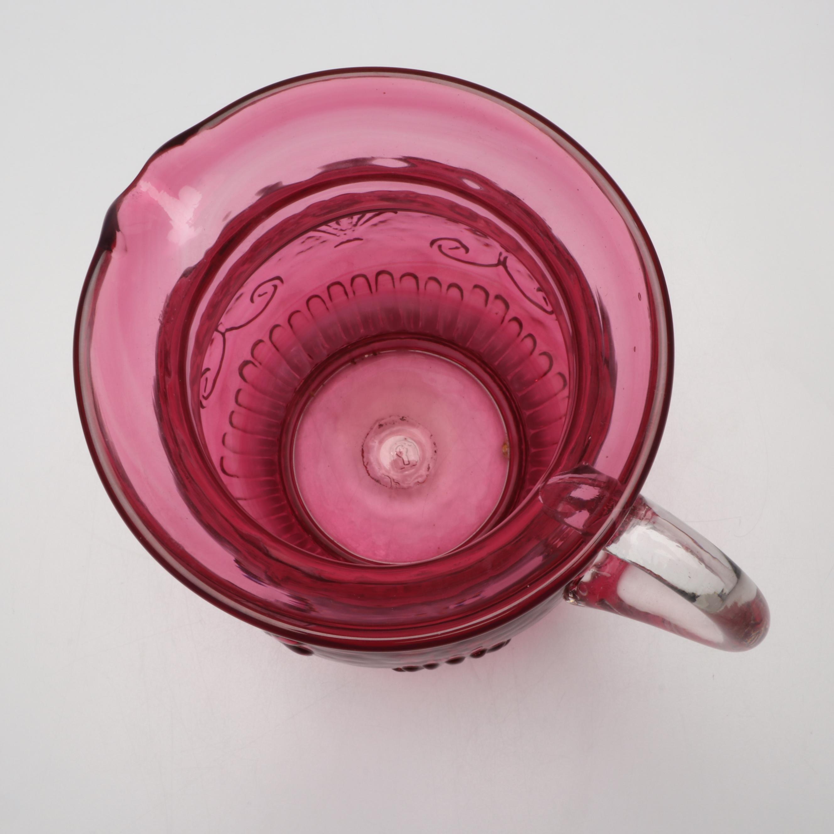 Pilgrim Cranberry Glass Pitcher with Bud Vase, Lidded Jar and Other Décor