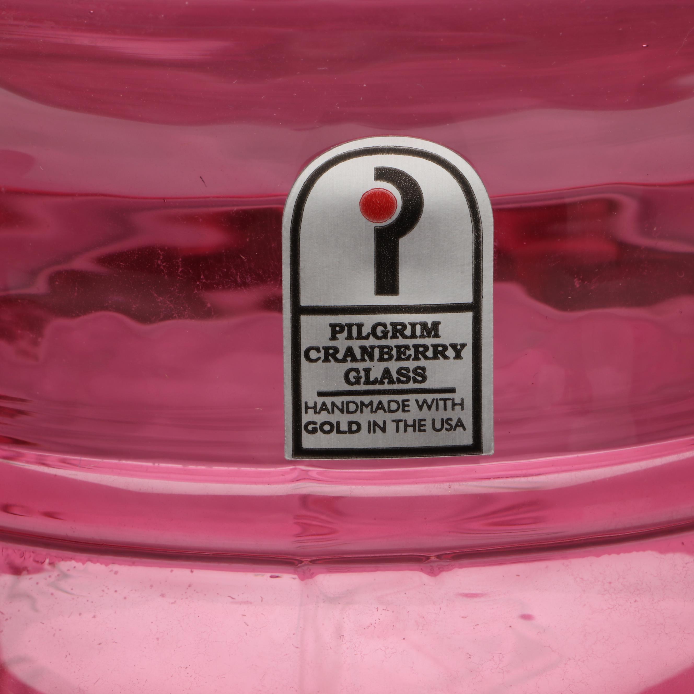 Pilgrim Cranberry Glass Pitcher with Bud Vase, Lidded Jar and Other Décor