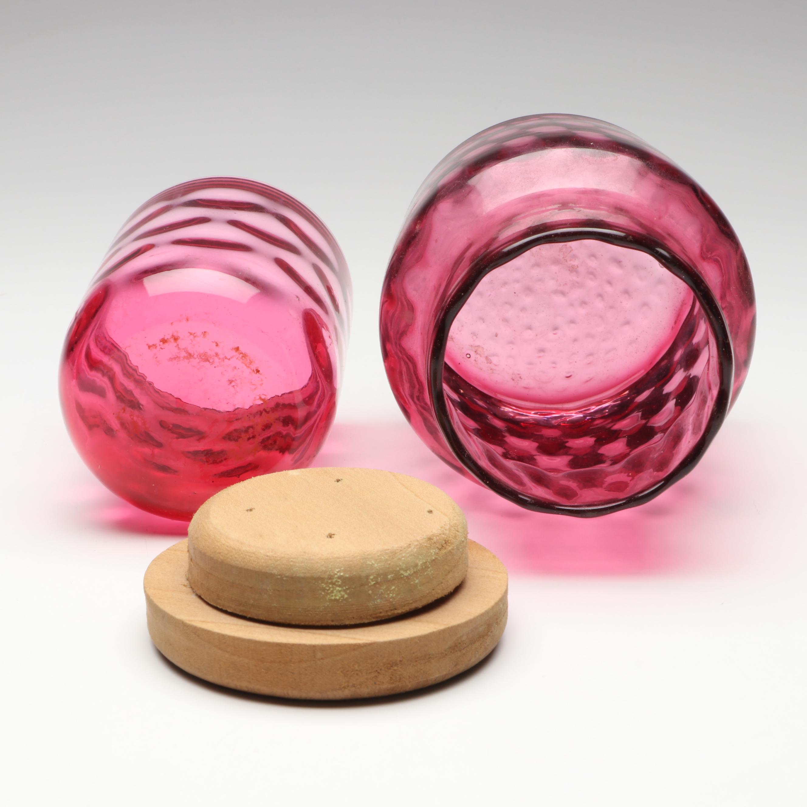 Pilgrim Cranberry Glass Pitcher with Bud Vase, Lidded Jar and Other Décor