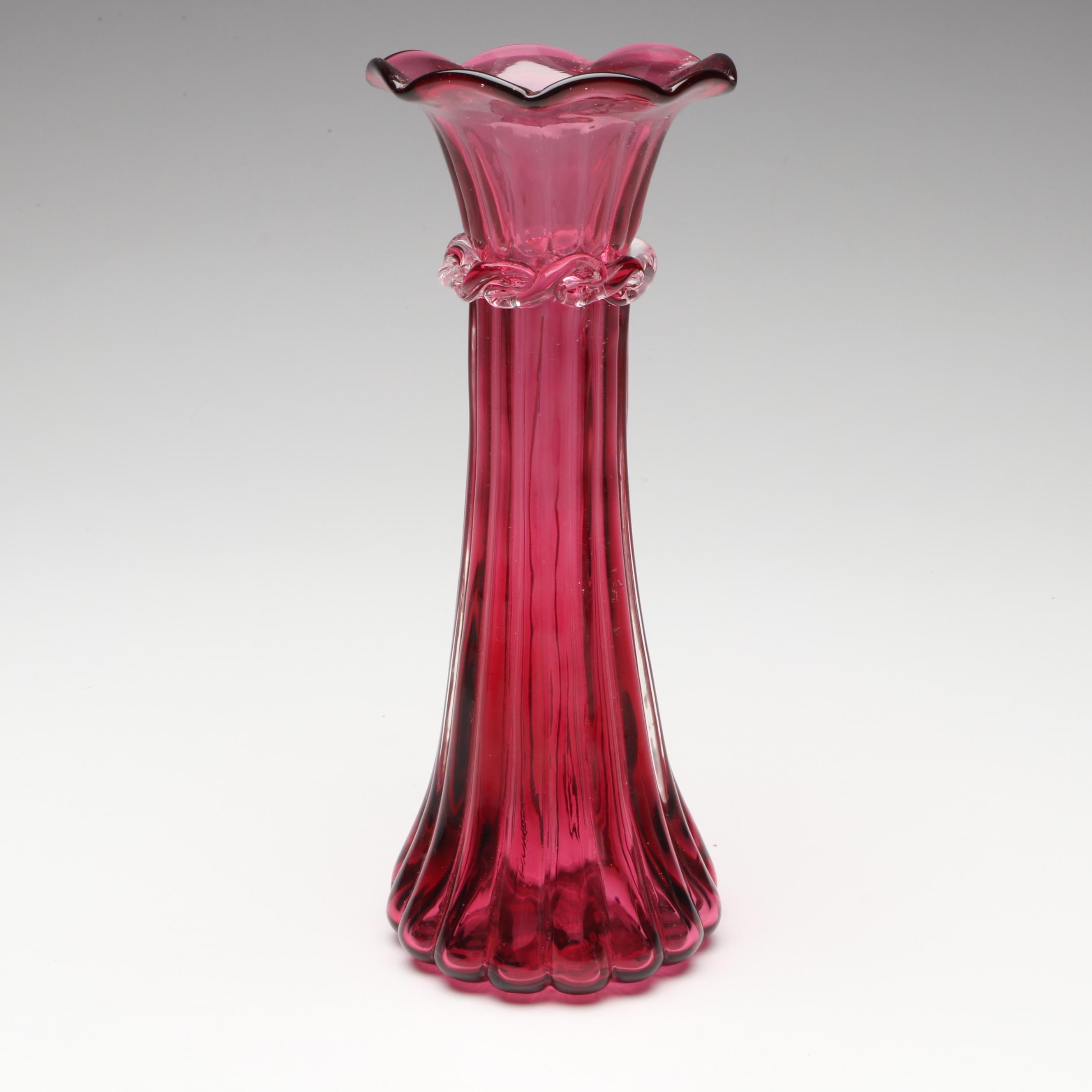 Pilgrim Cranberry Glass Pitcher with Bud Vase, Lidded Jar and Other Décor