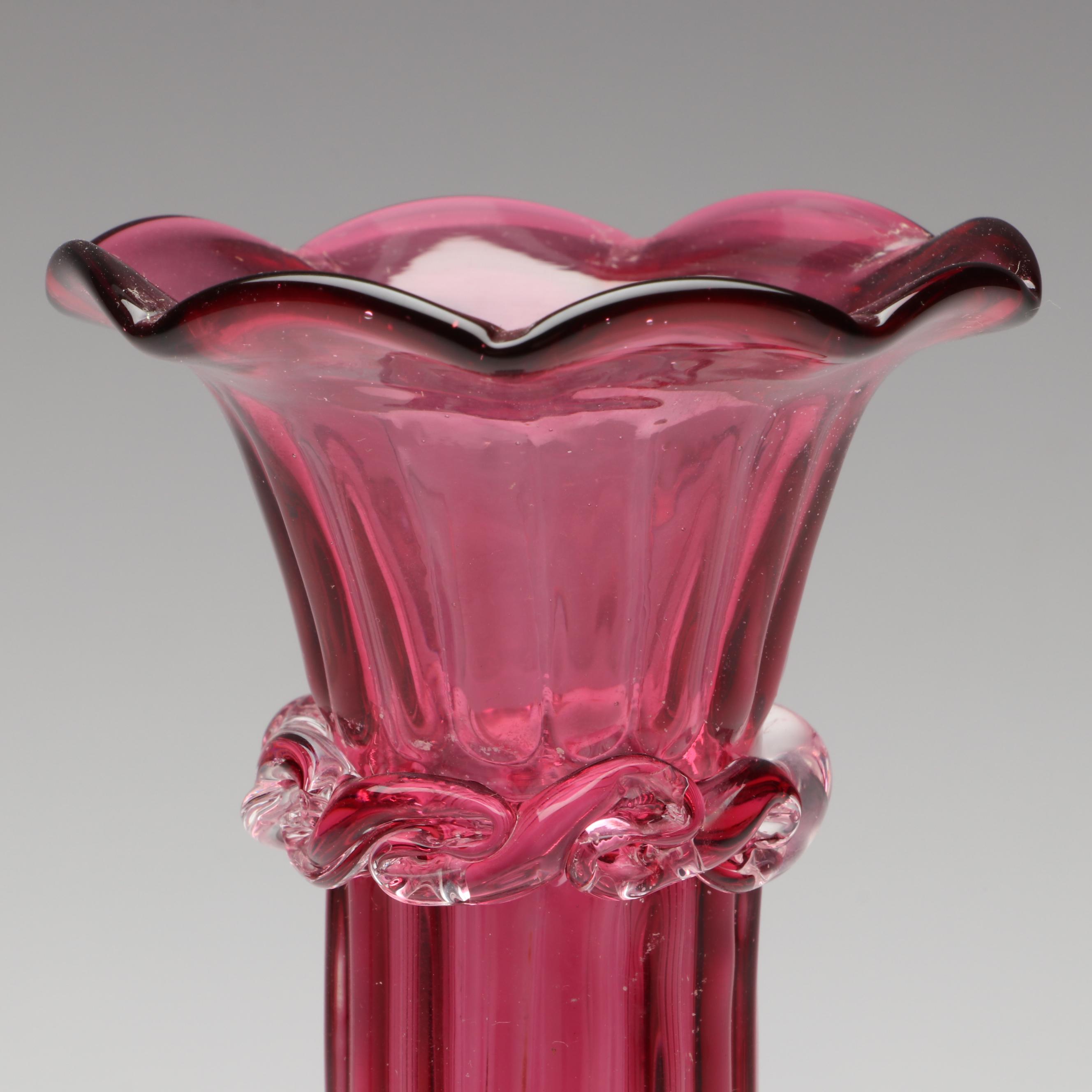 Pilgrim Cranberry Glass Pitcher with Bud Vase, Lidded Jar and Other Décor