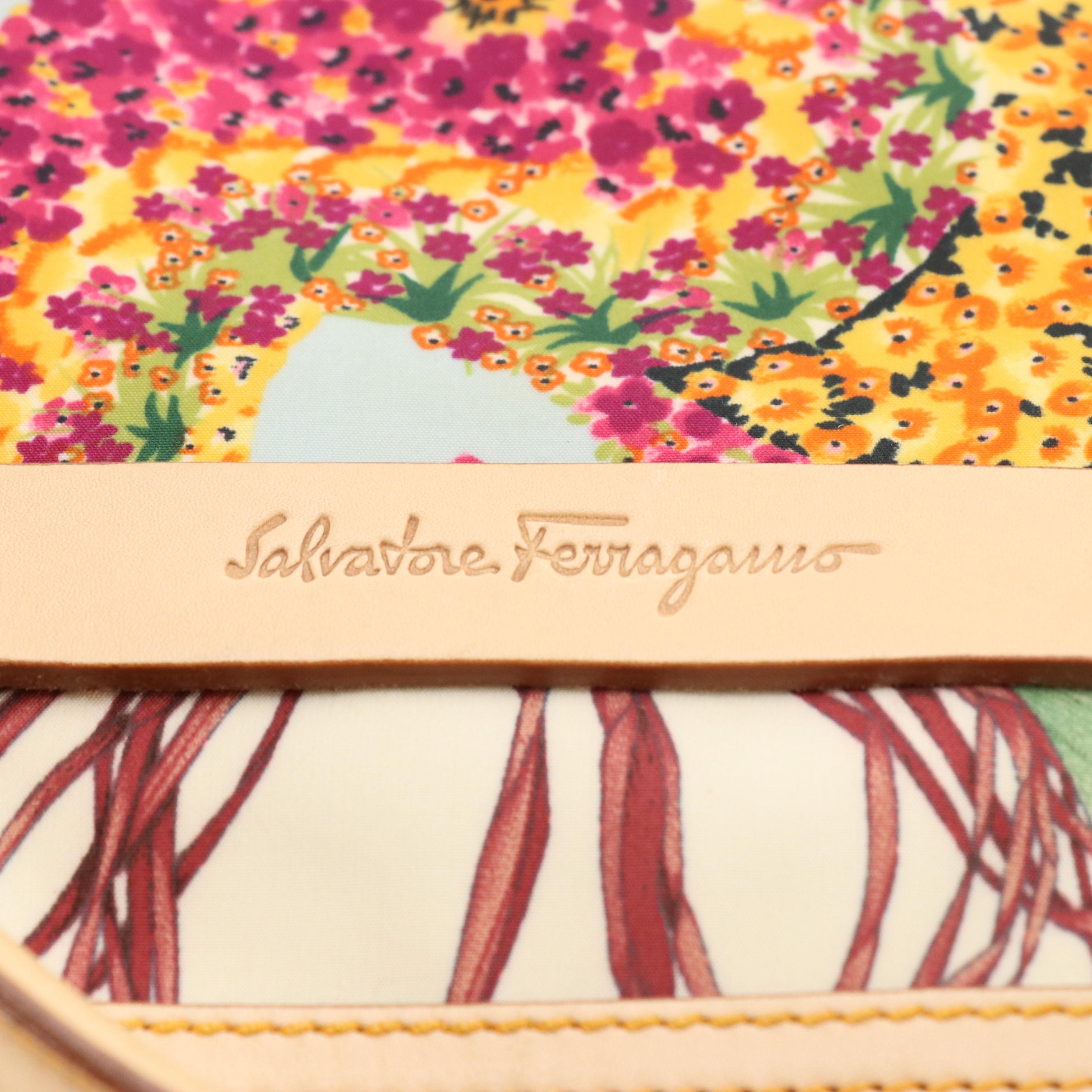Salvatore Ferragamo Multicolor Mixed Print Nylon Weekender Bag with Leather Trim