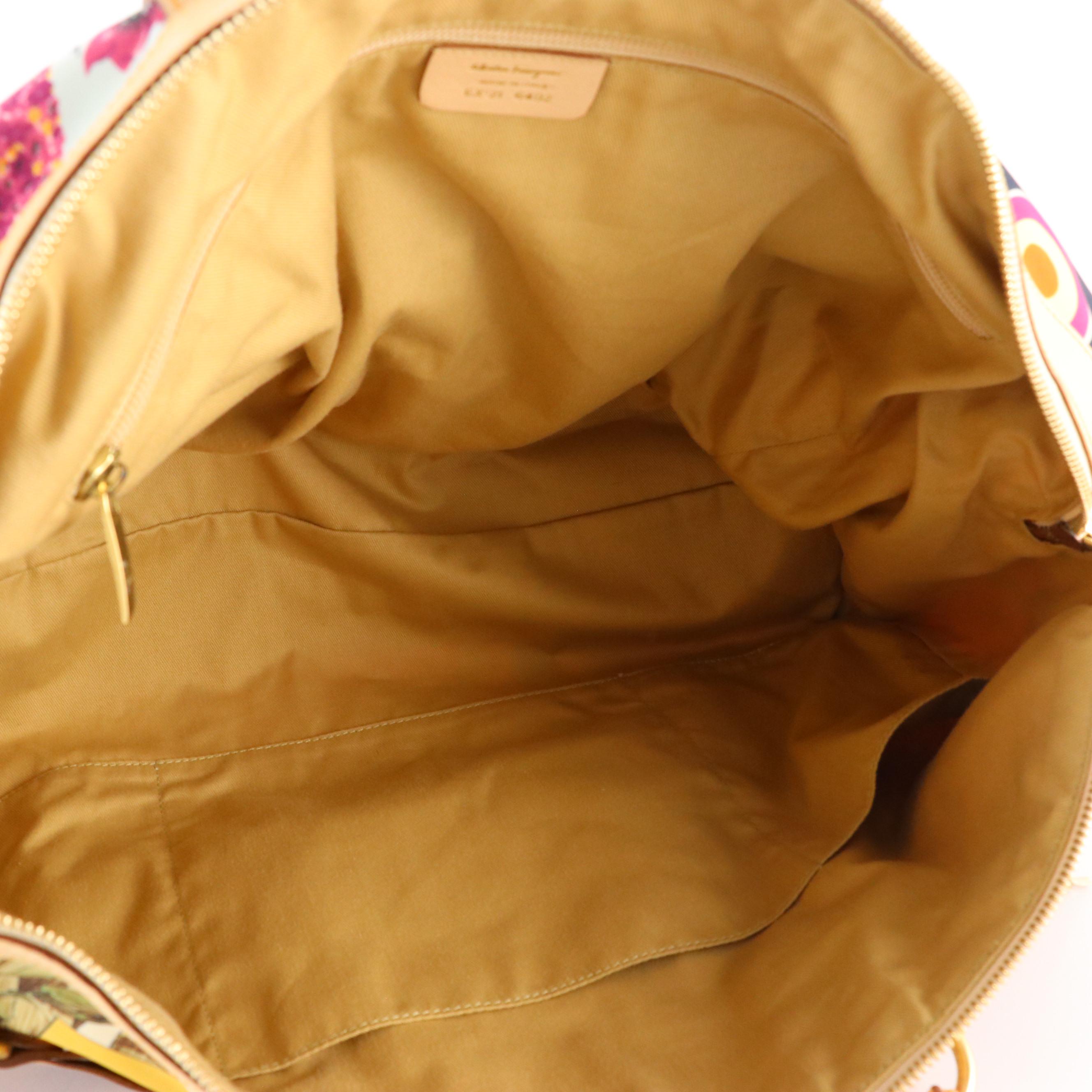 Salvatore Ferragamo Multicolor Mixed Print Nylon Weekender Bag with Leather Trim