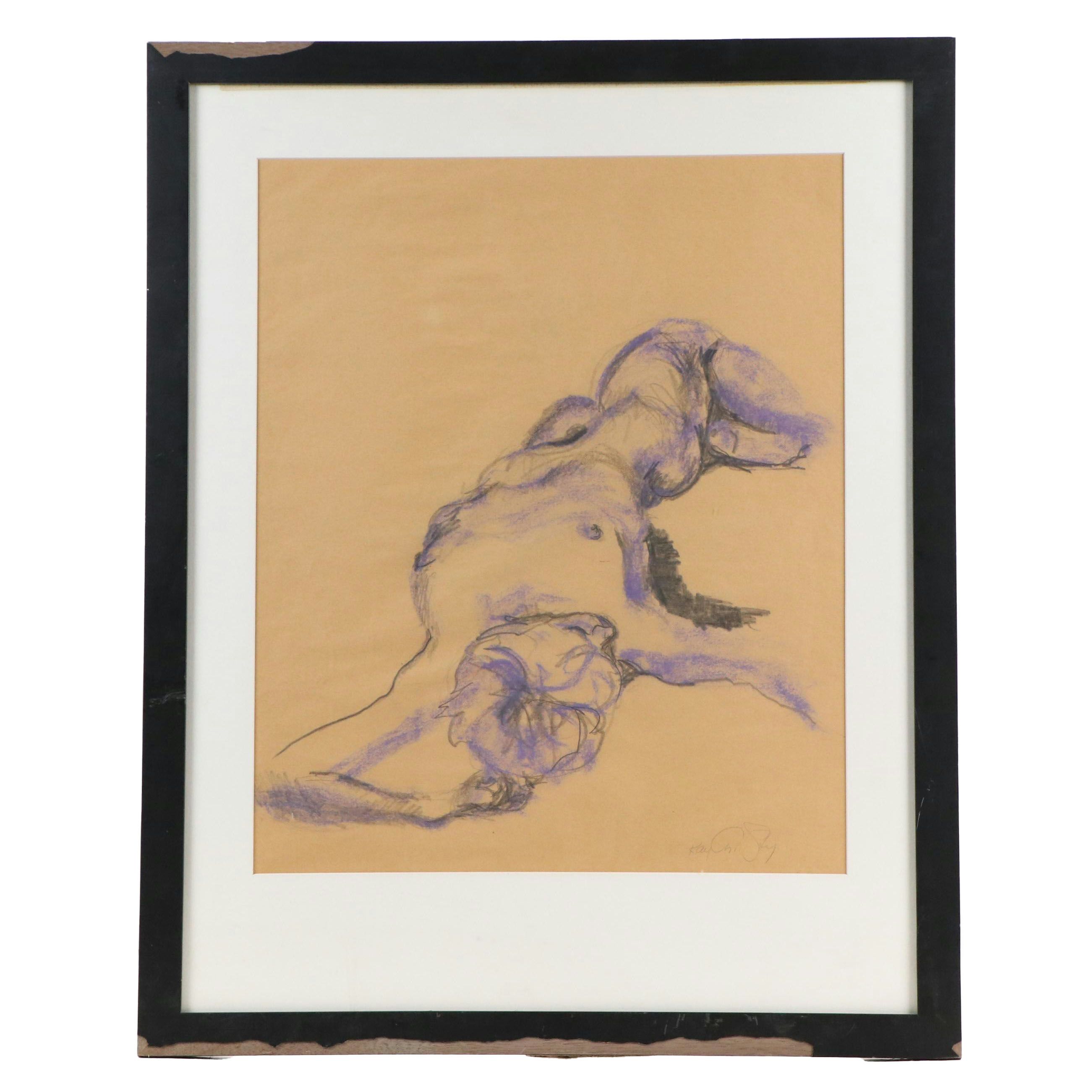 Pastel and Graphite Drawing Foreshortened Reclining Figure