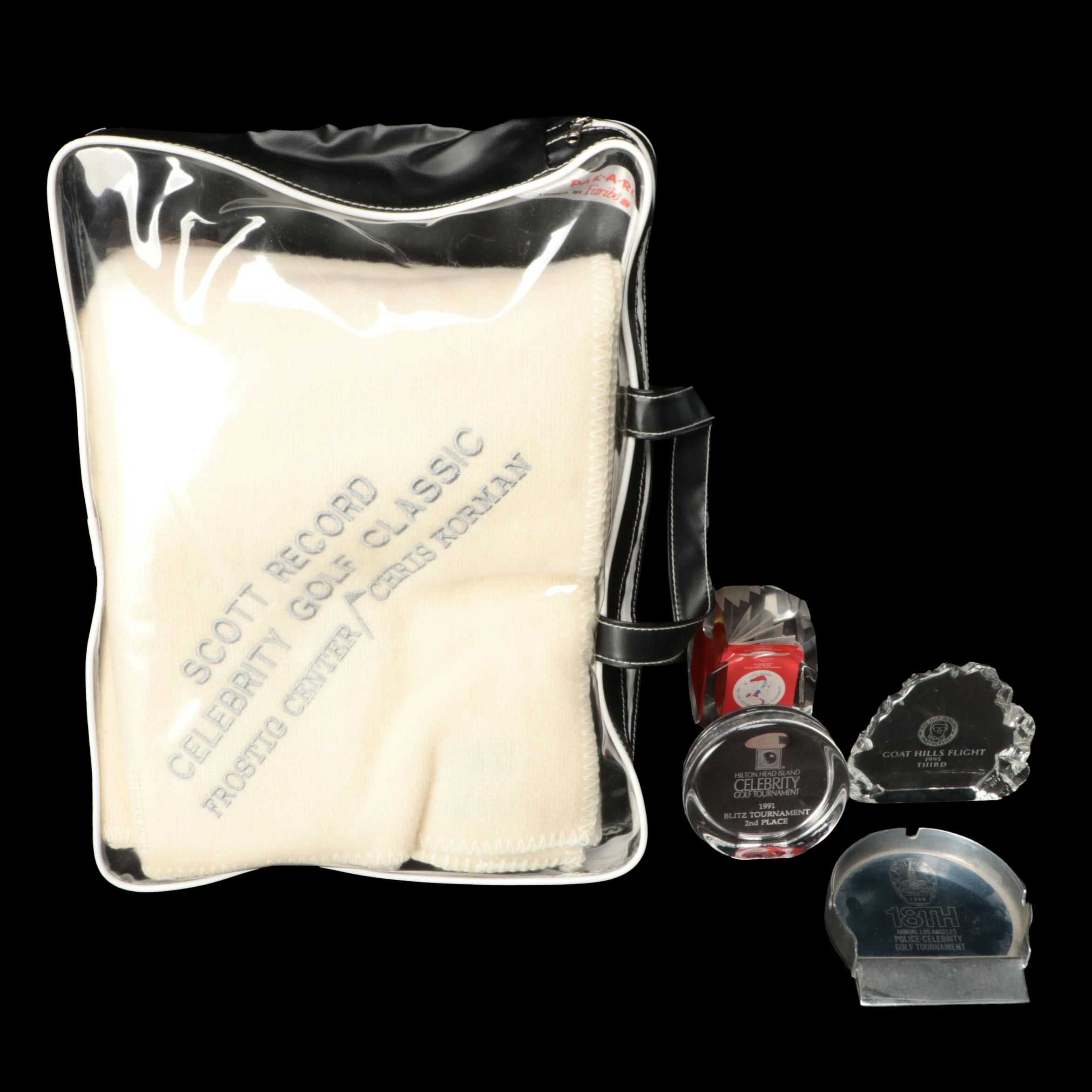Celebrity Golf Tournament Blanket and Trophy Paperweights