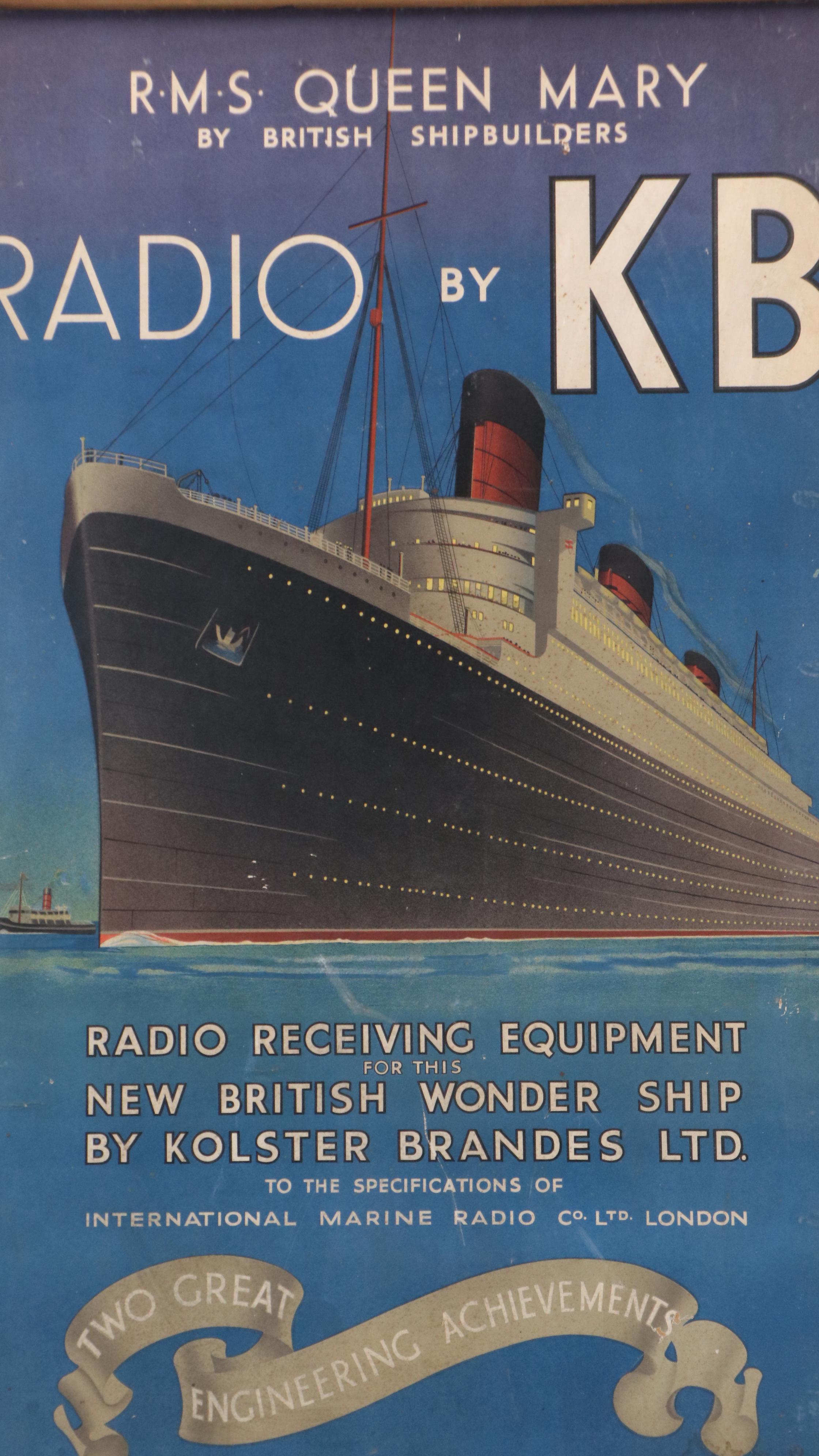 Kolster Brandes Radio Advertisement Color Lithograph with Queen Mary Ocean Liner