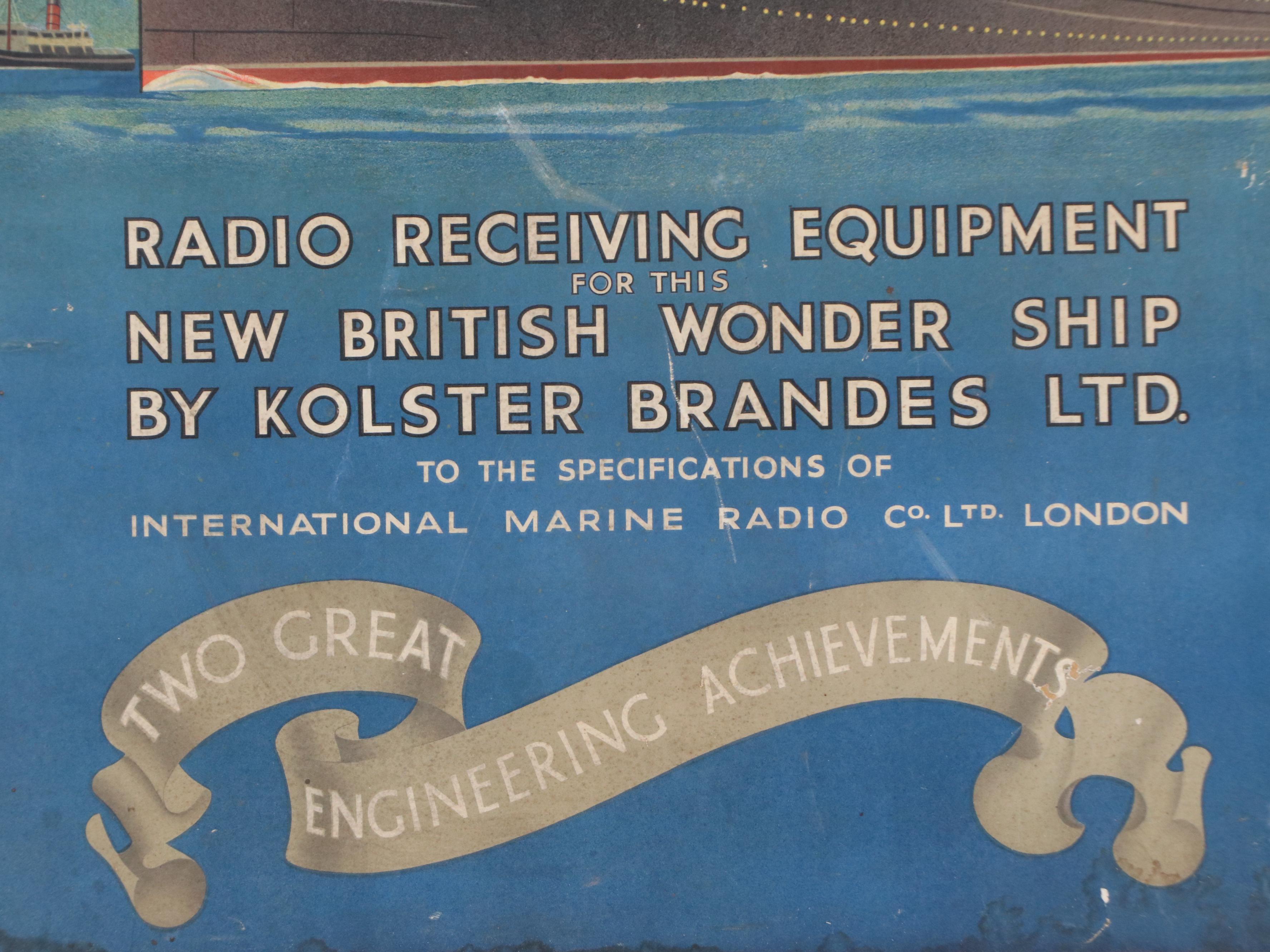 Kolster Brandes Radio Advertisement Color Lithograph with Queen Mary Ocean Liner