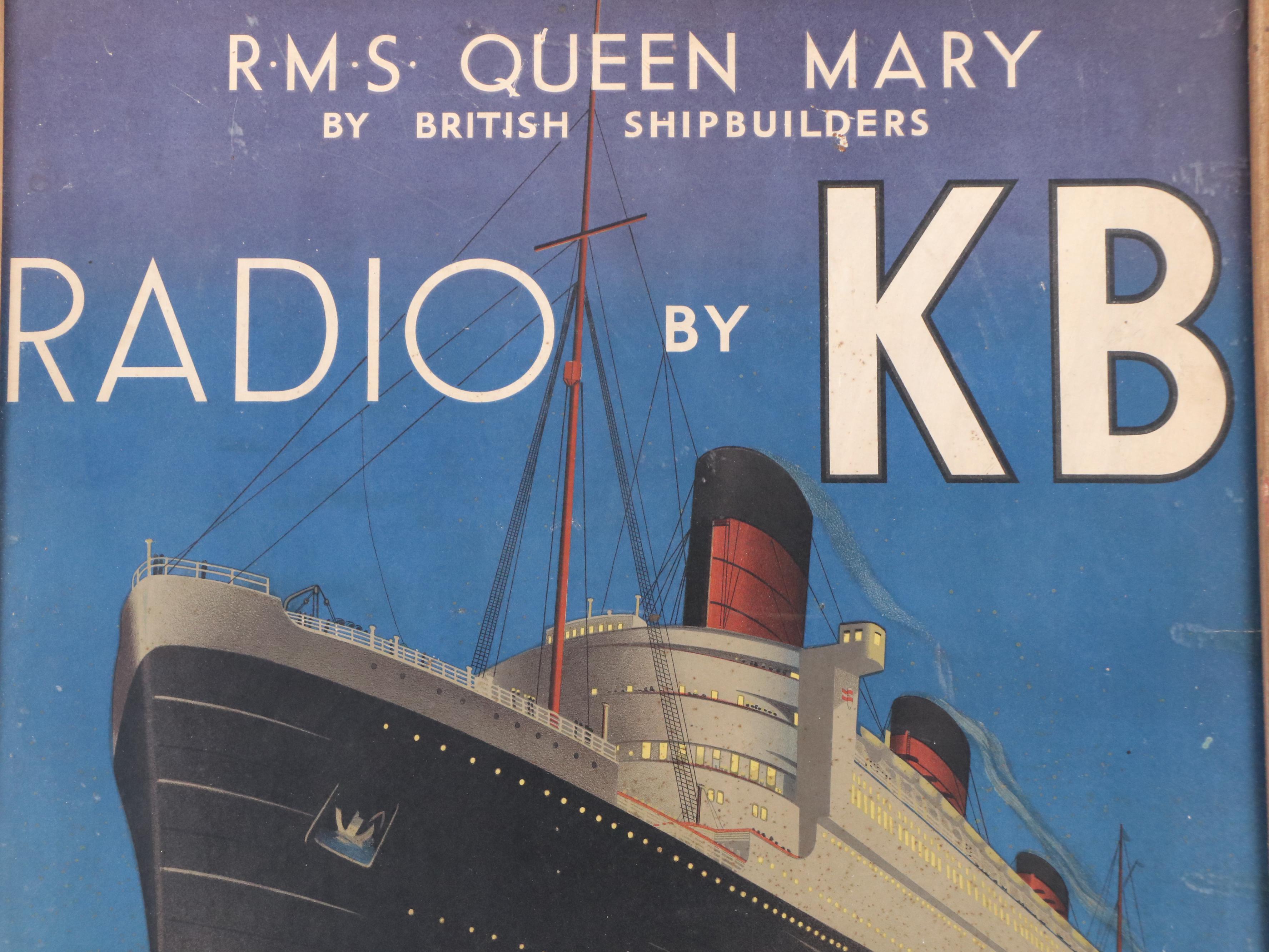Kolster Brandes Radio Advertisement Color Lithograph with Queen Mary Ocean Liner