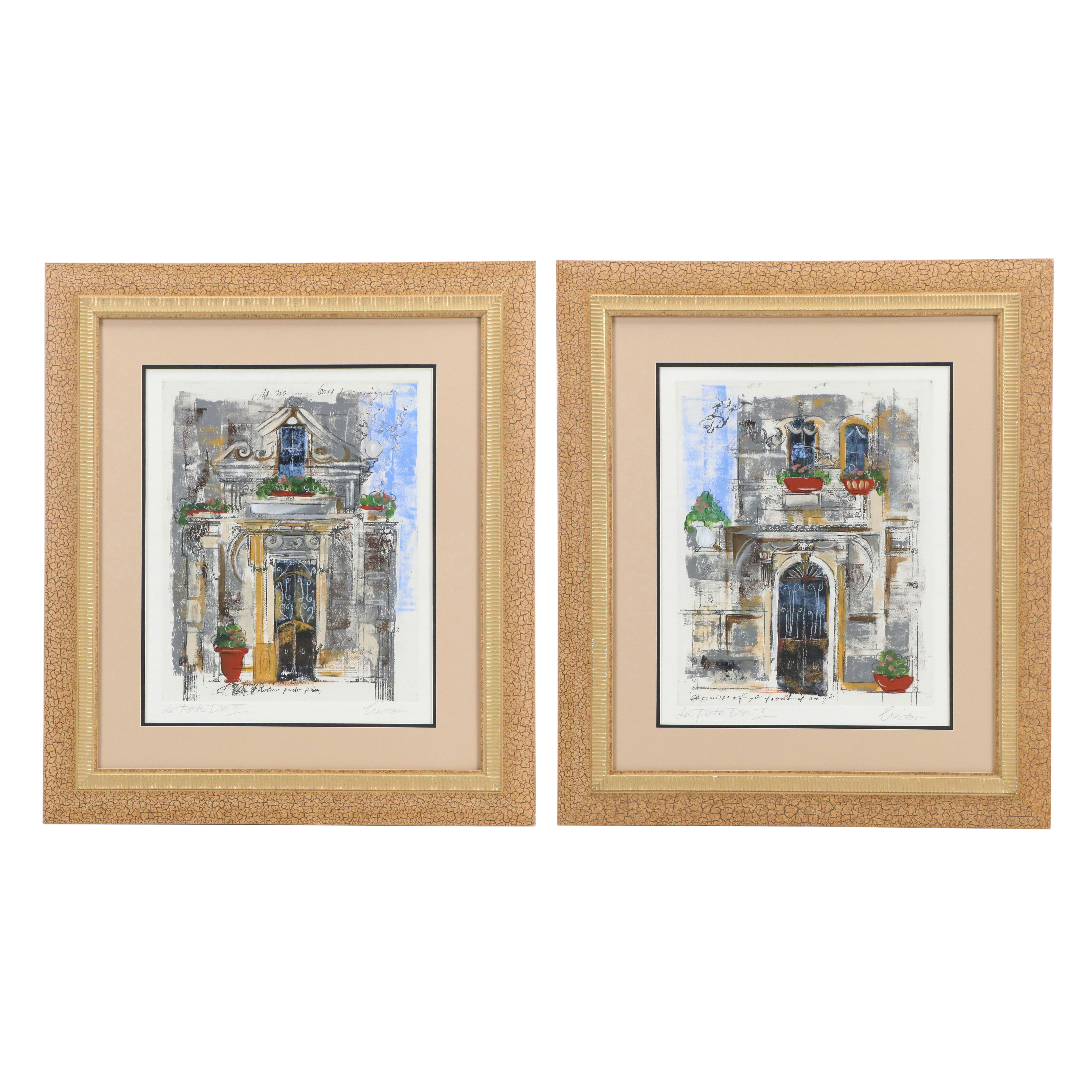 Mixed Media Prints "La Porte D'Or I" and "La Porte D'Or II"