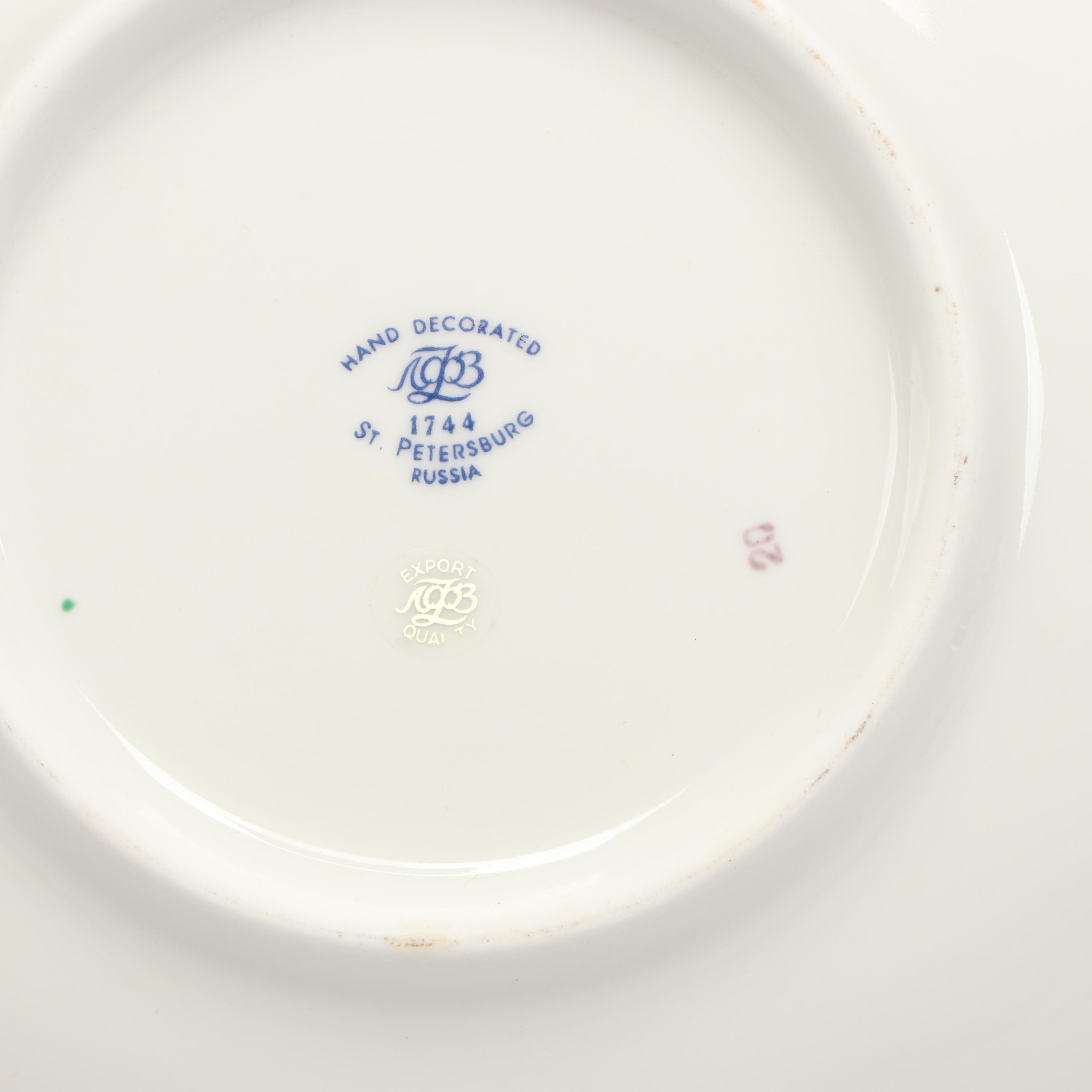 Lomonosov "Winding Twig" Cobalt Blue Porcelain Coffee Set and Dessert Plates