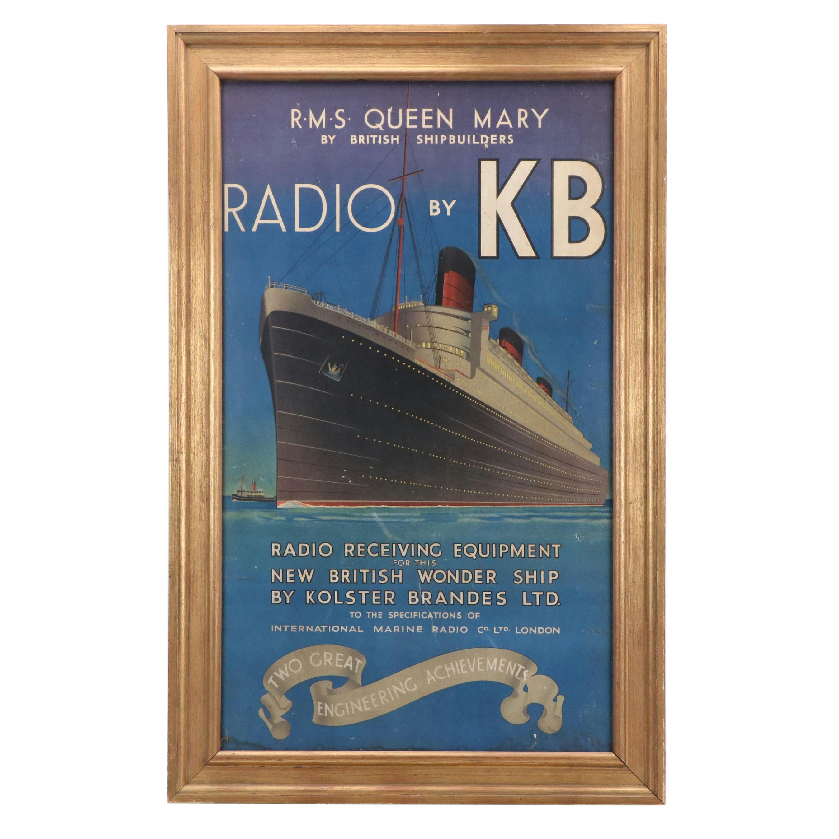 Kolster Brandes Radio Advertisement Color Lithograph with Queen Mary Ocean Liner