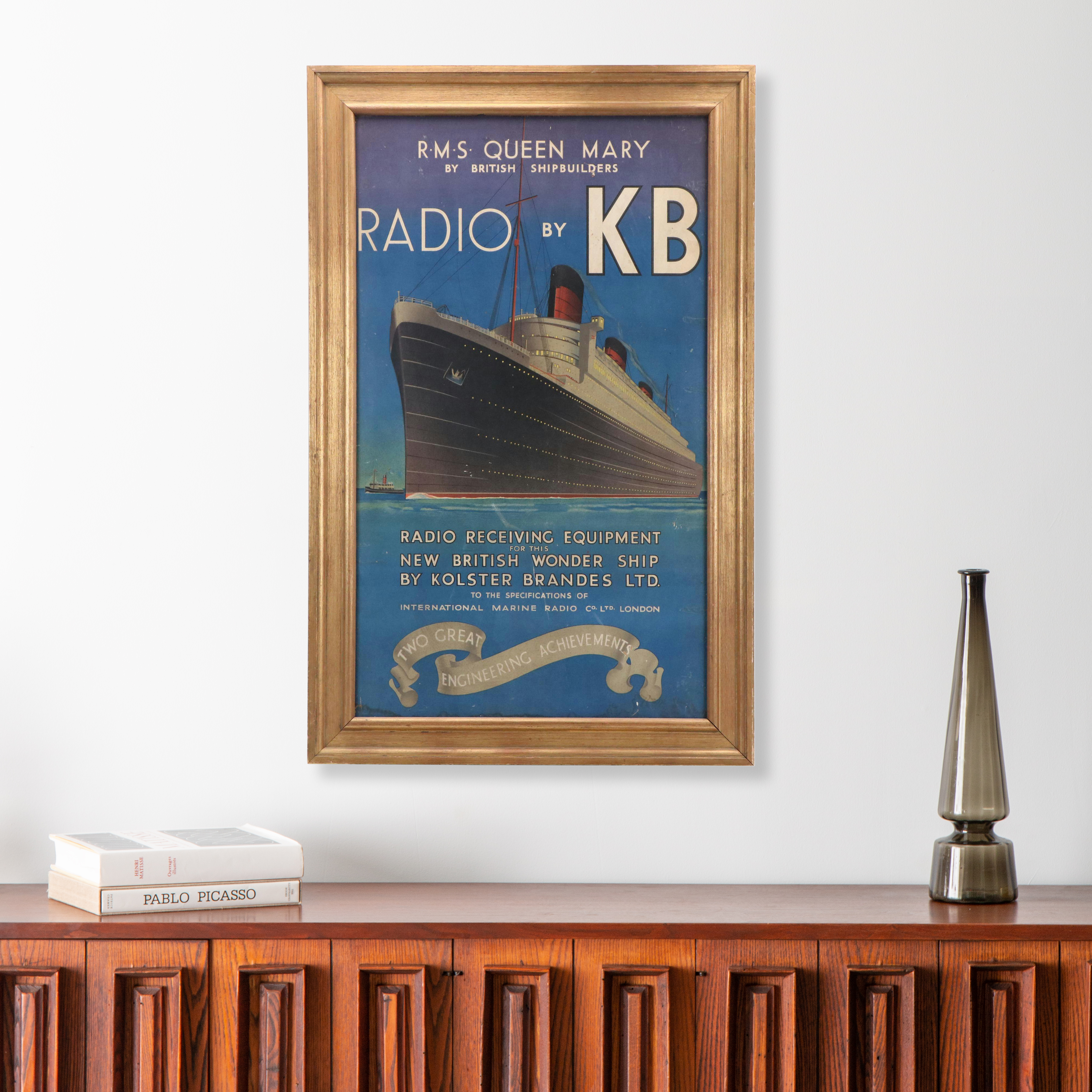 Kolster Brandes Radio Advertisement Color Lithograph with Queen Mary Ocean Liner