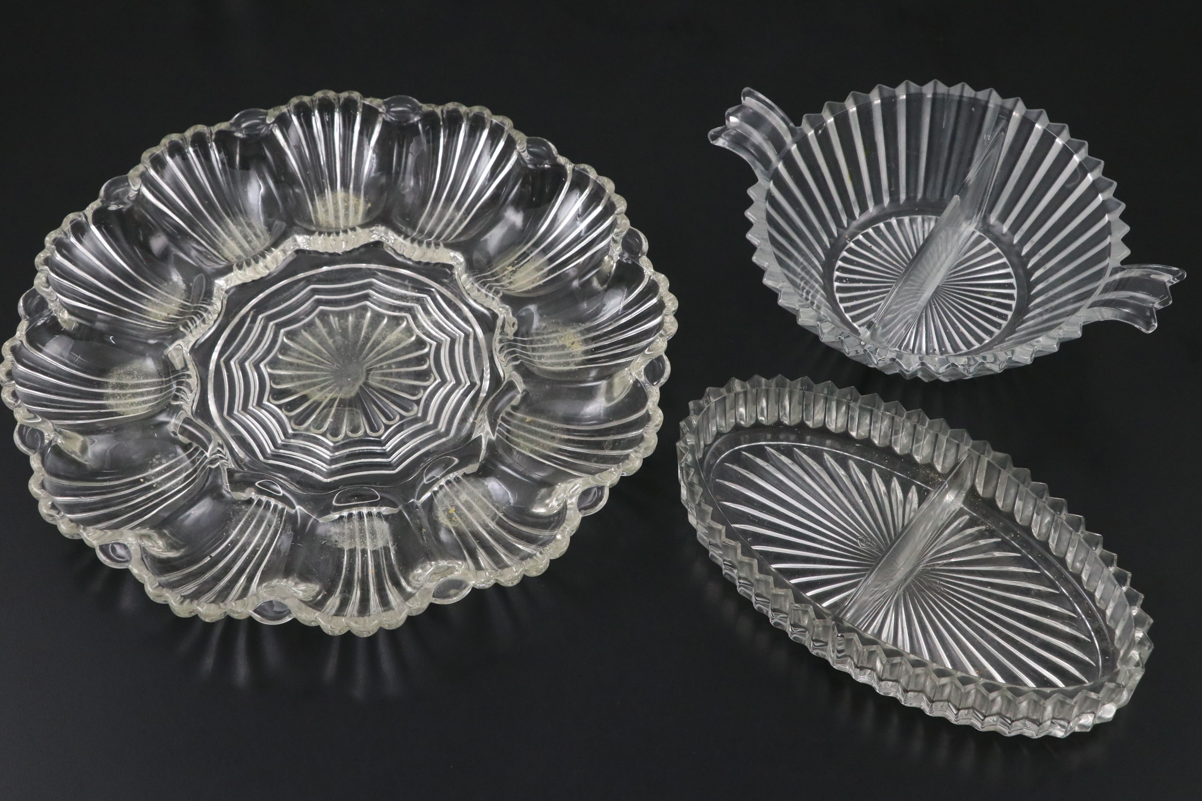 Glass Egg Dish, Divided Bowls, Shakers, Cordials, and More Tableware