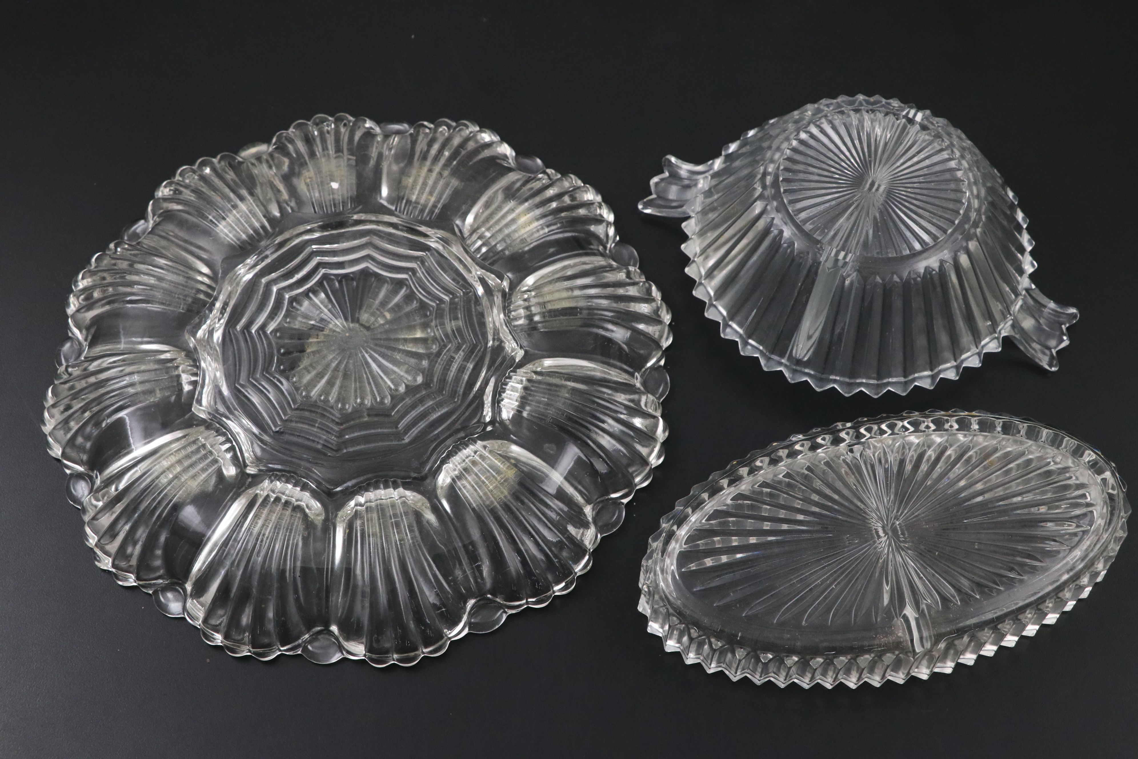 Glass Egg Dish, Divided Bowls, Shakers, Cordials, and More Tableware