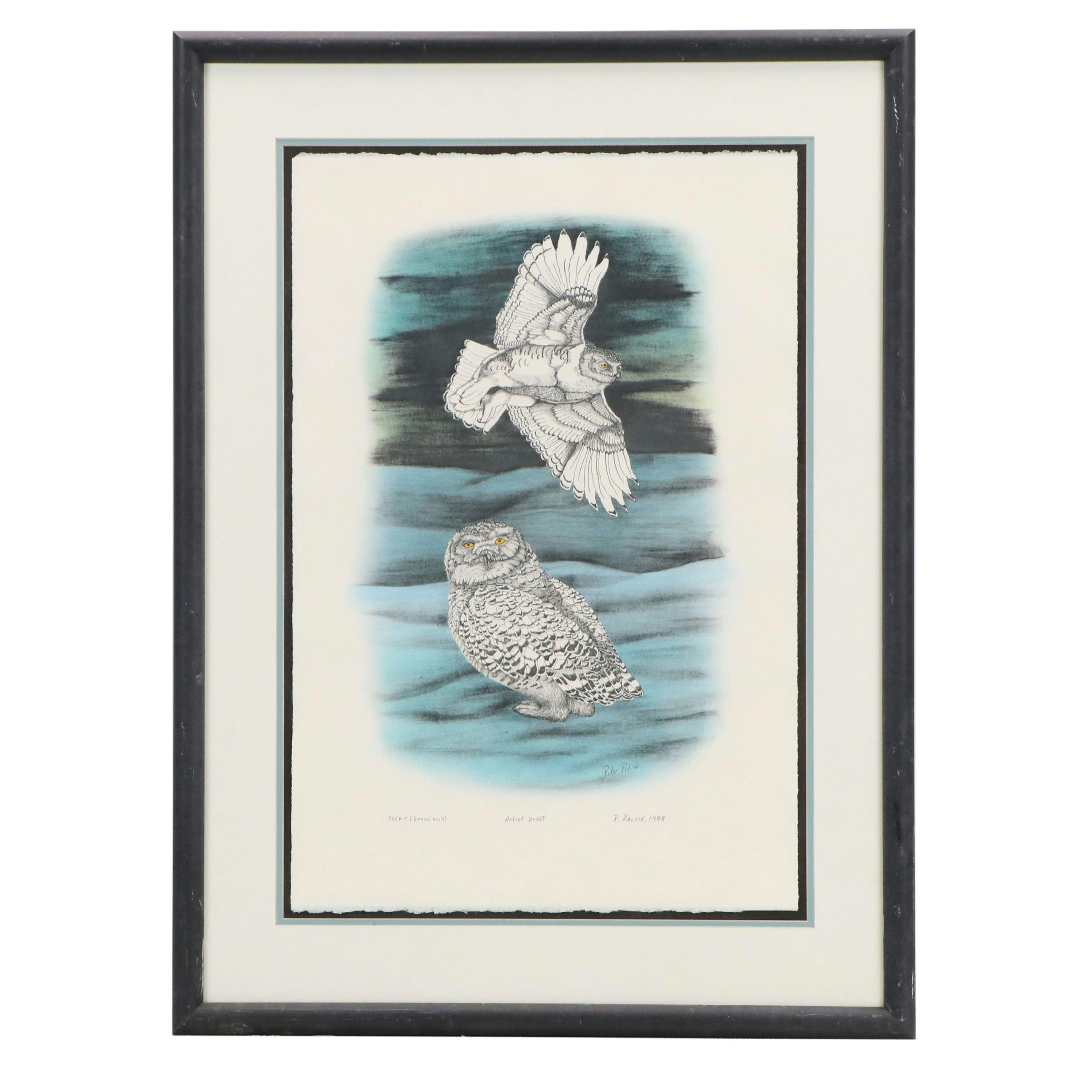 Peter Palvik Lithograph "Ookpit (Snowy Owls)," 1998