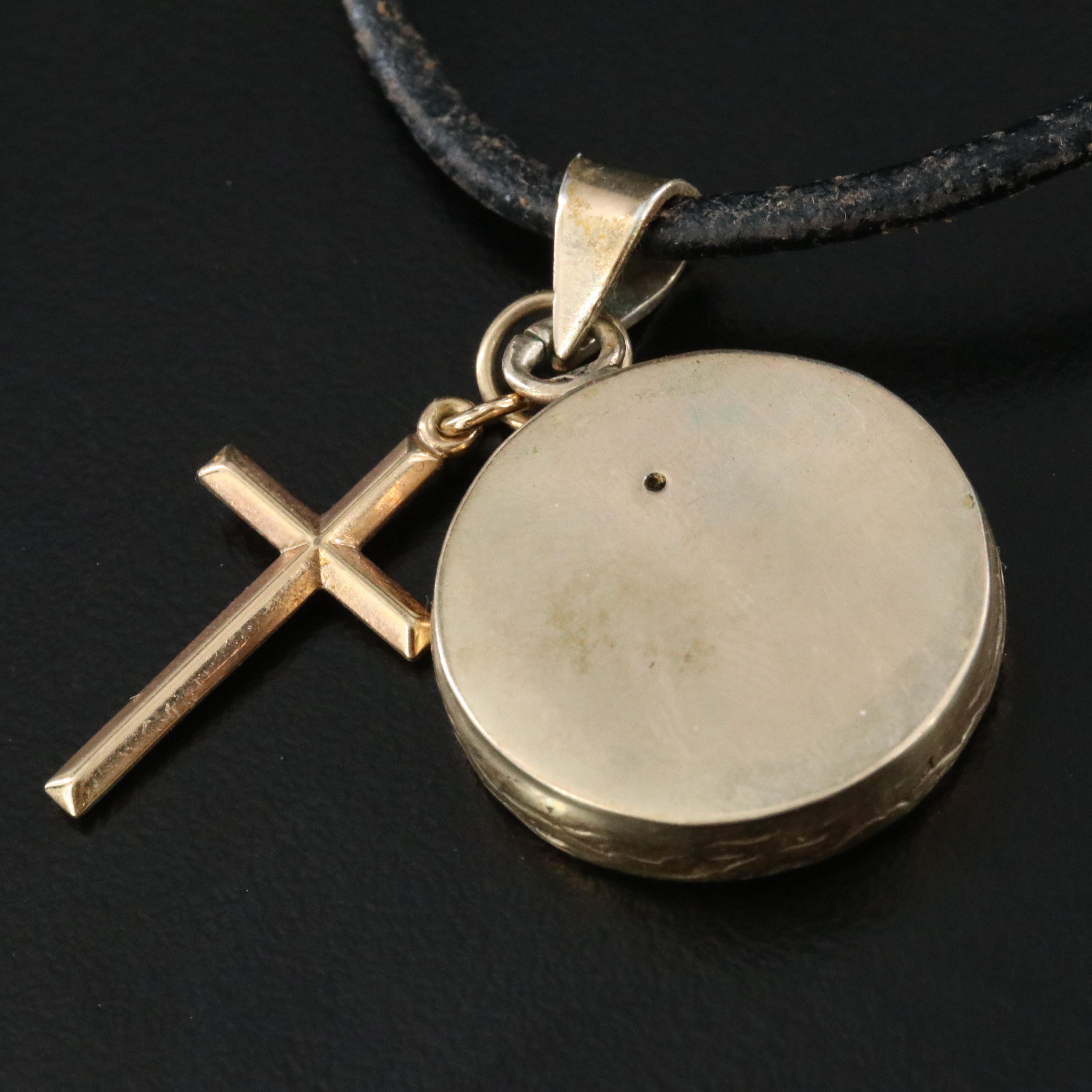 14K Cross with Sterling Carnelian Islamic Calligraphy Pendant Necklace