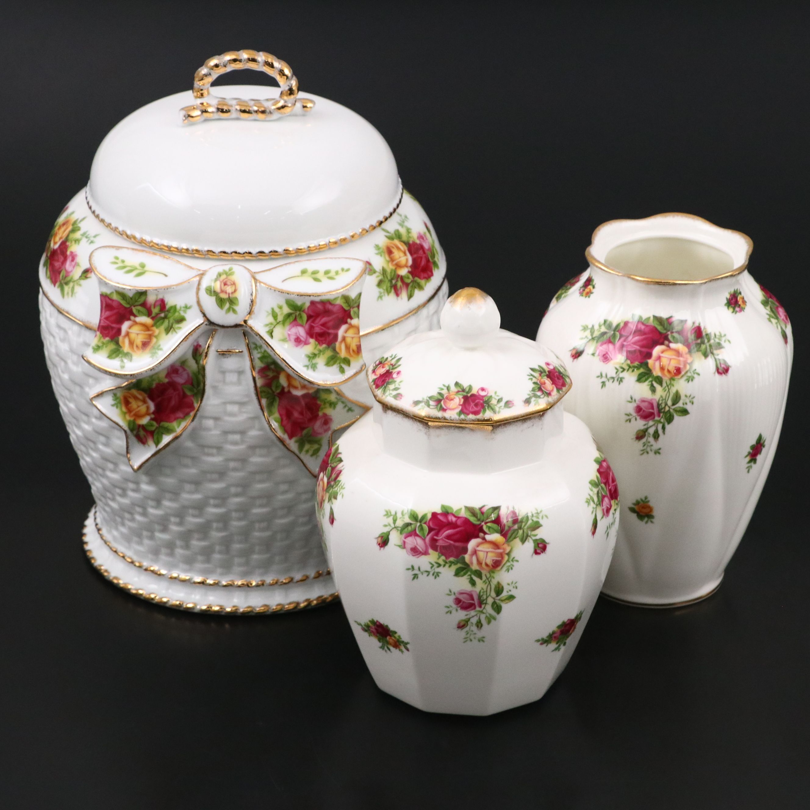Royal Albert "Old Country Roses" Cookie Jar with Mayfair Jar and Vase