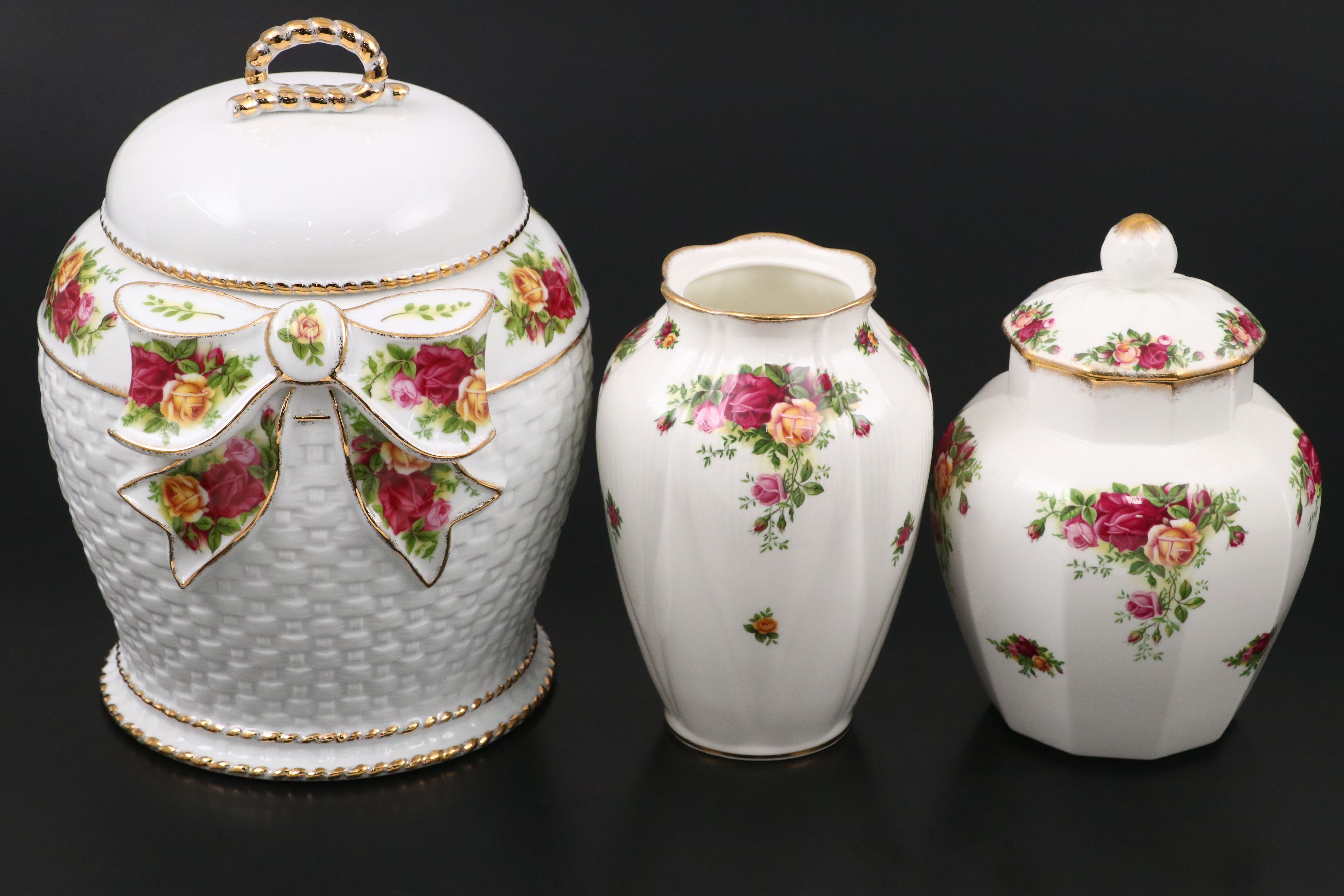 Royal Albert "Old Country Roses" Cookie Jar with Mayfair Jar and Vase