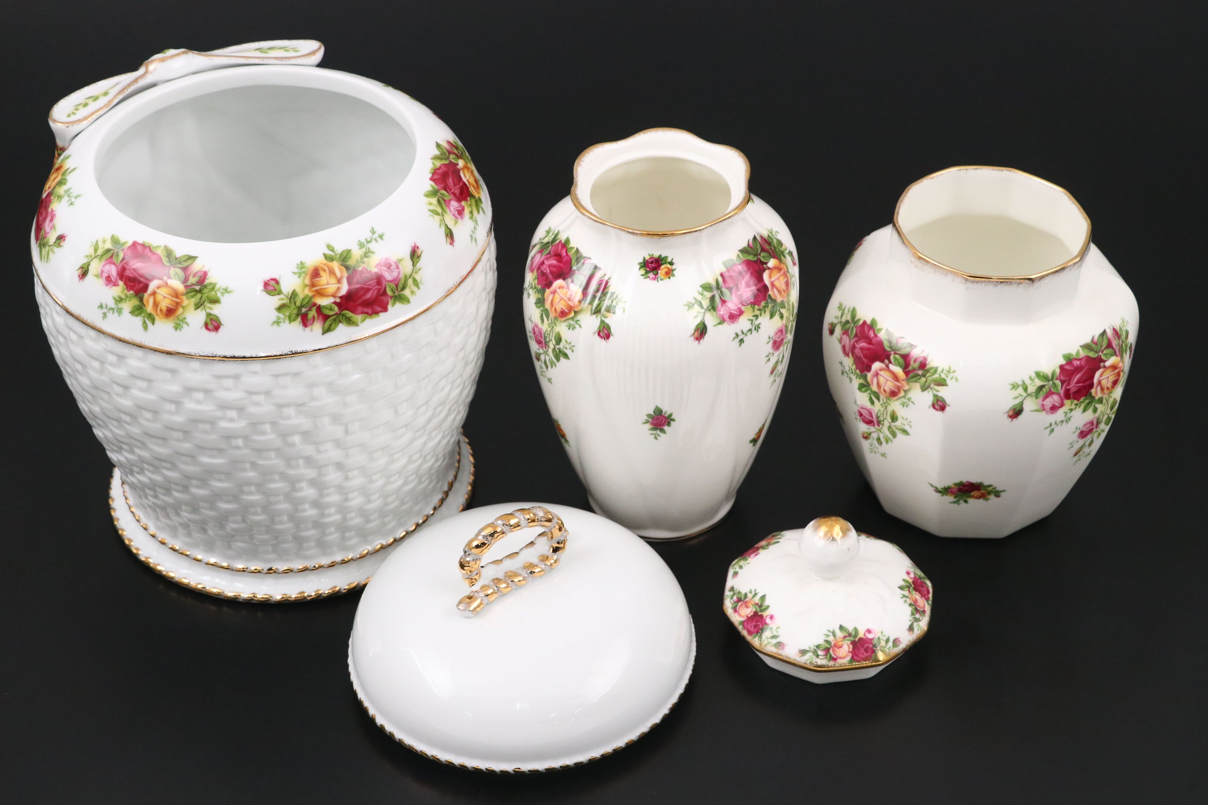 Royal Albert "Old Country Roses" Cookie Jar with Mayfair Jar and Vase