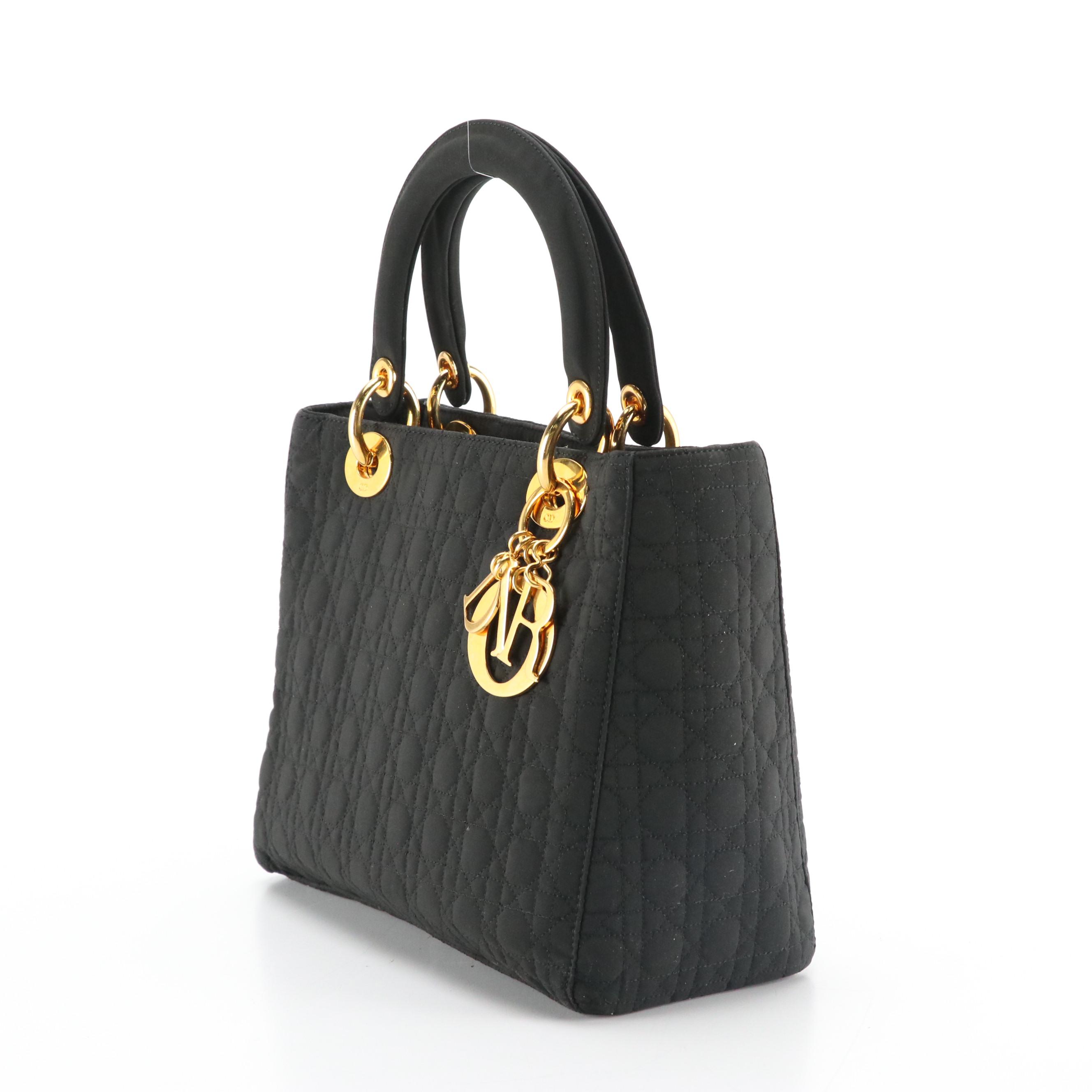 Christian Dior Small Lady Dior Handbag in Black Cannage Quilted Nylon Canvas