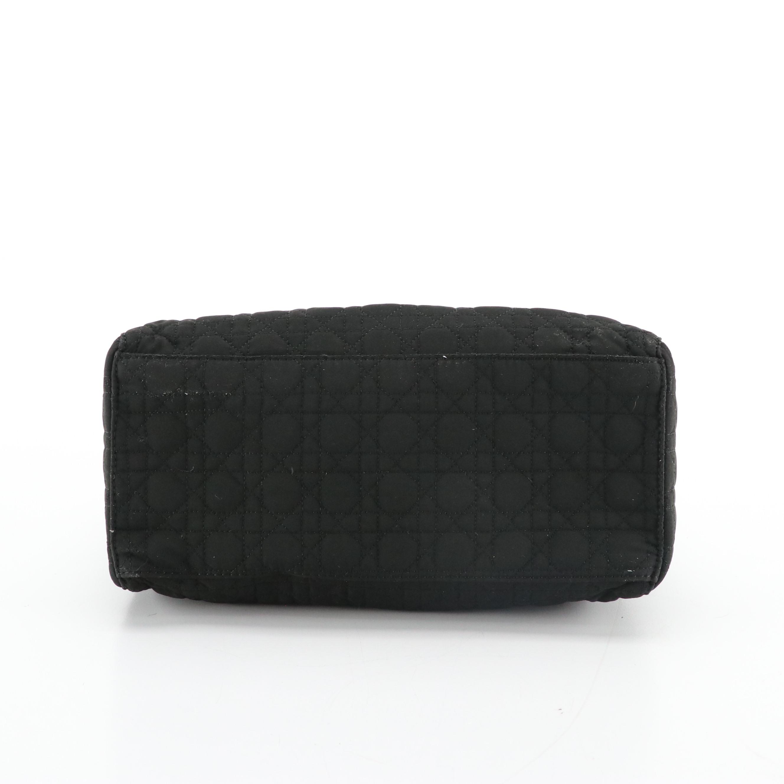Christian Dior Small Lady Dior Handbag in Black Cannage Quilted Nylon Canvas