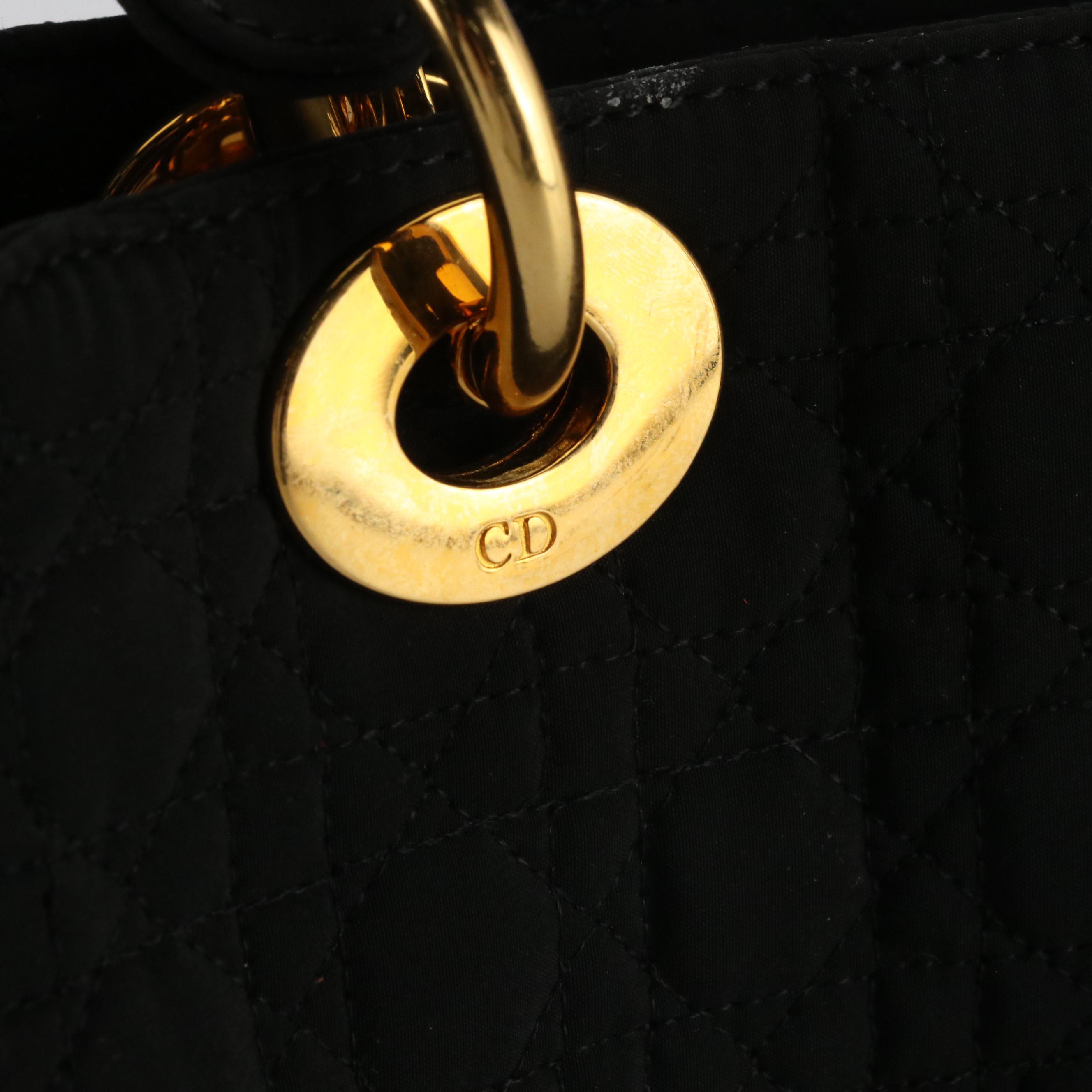 Christian Dior Small Lady Dior Handbag in Black Cannage Quilted Nylon Canvas