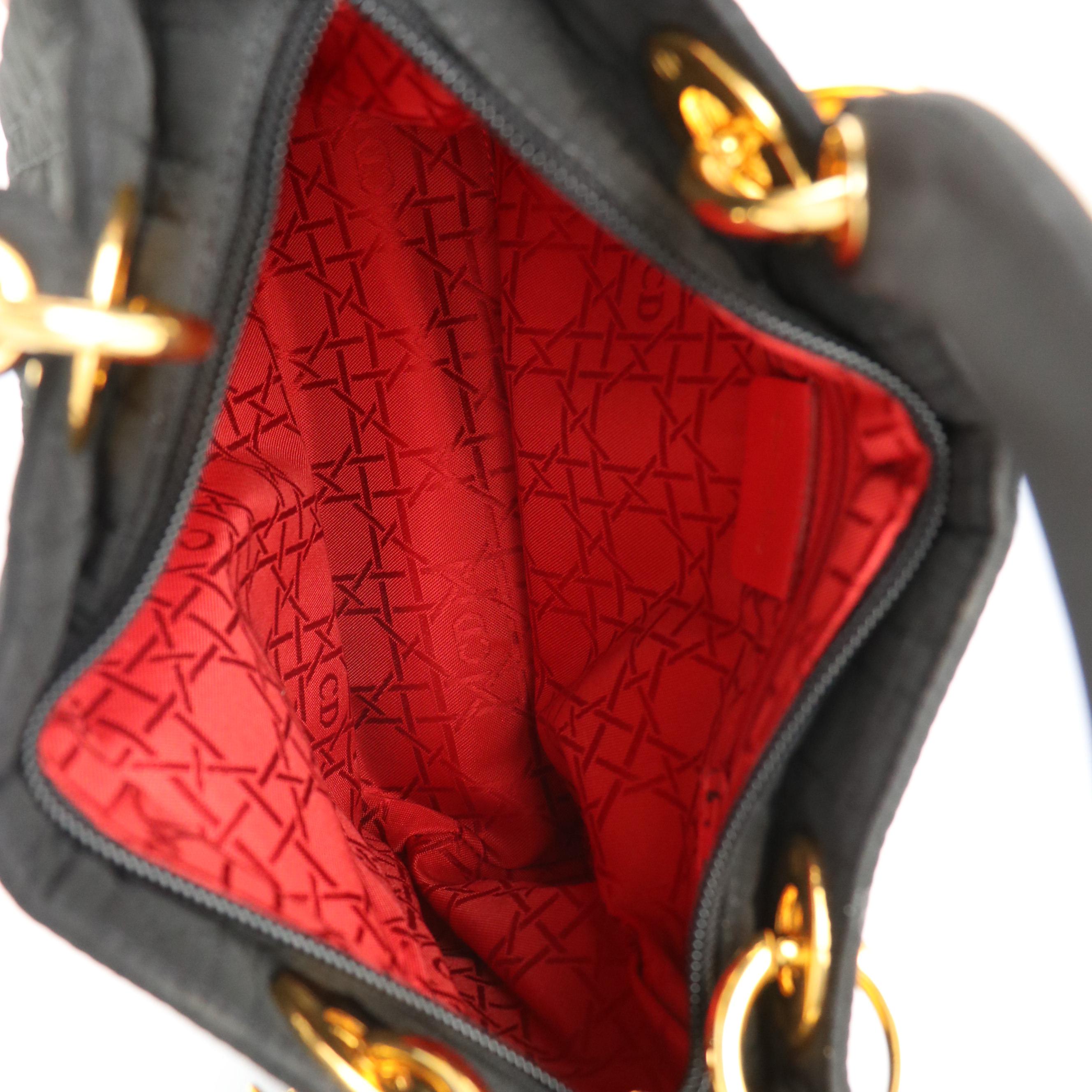 Christian Dior Small Lady Dior Handbag in Black Cannage Quilted Nylon Canvas