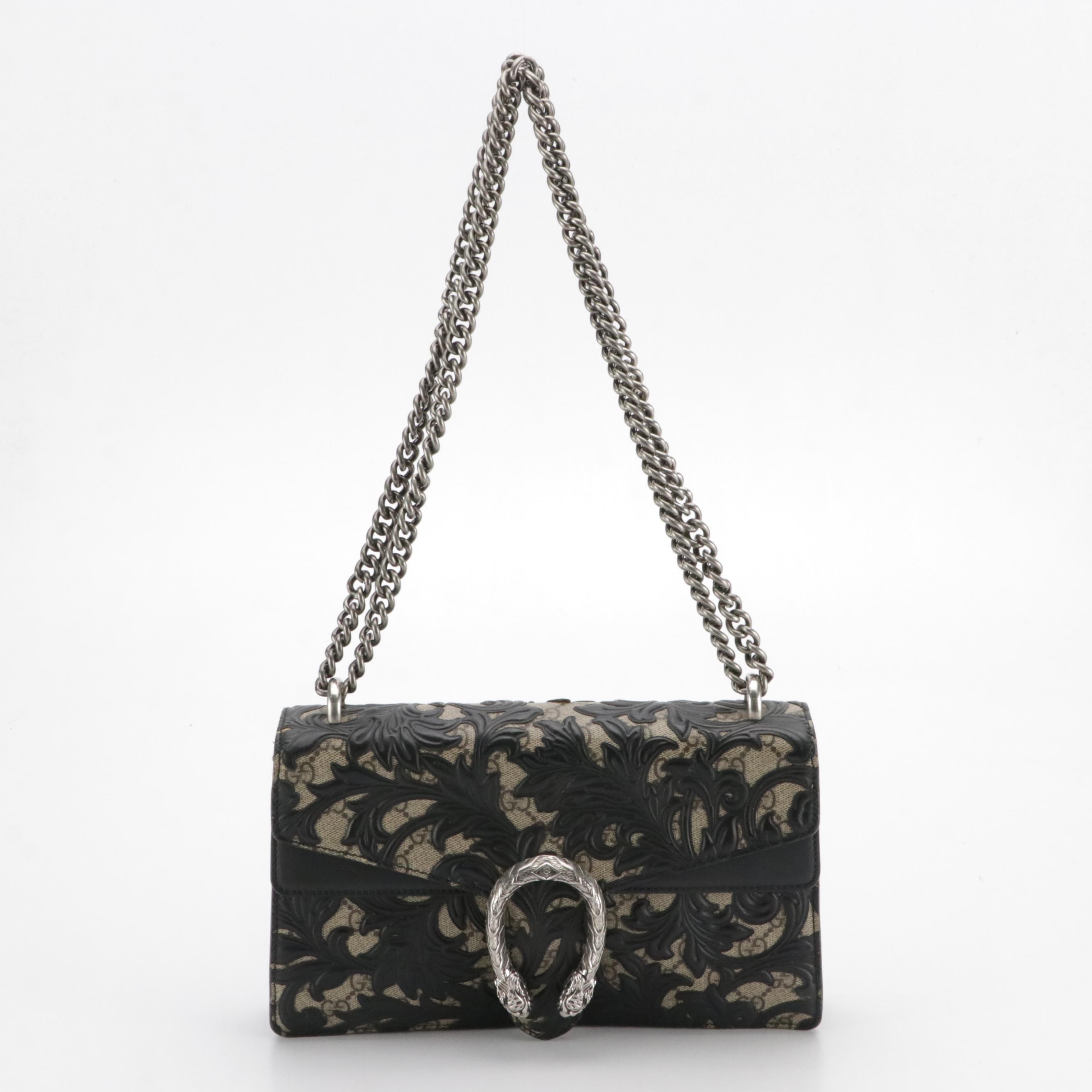Gucci Dionysus Chain Strap Bag in Arabesque GG Supreme Canvas and Leather
