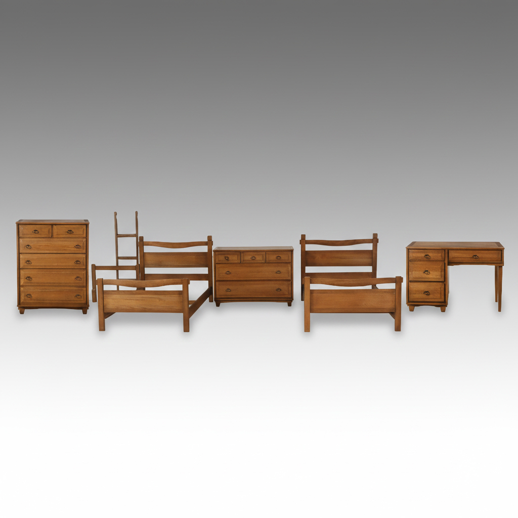 Vintage Oak Twin Bunk Beds with Coordinating Chest of Drawers and Desk