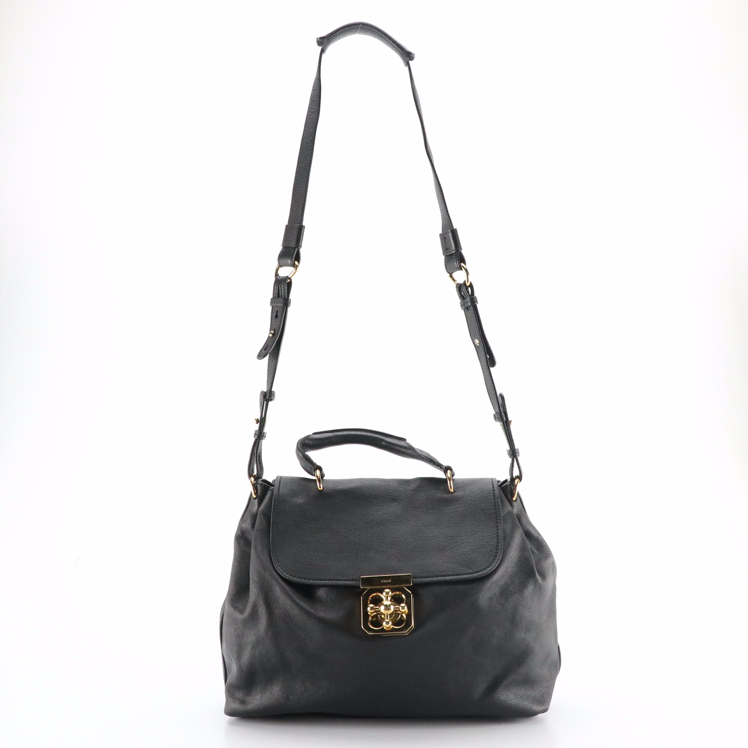 Chloé Elsie Two-Way Satchel in Black Grained Calfskin Leather
