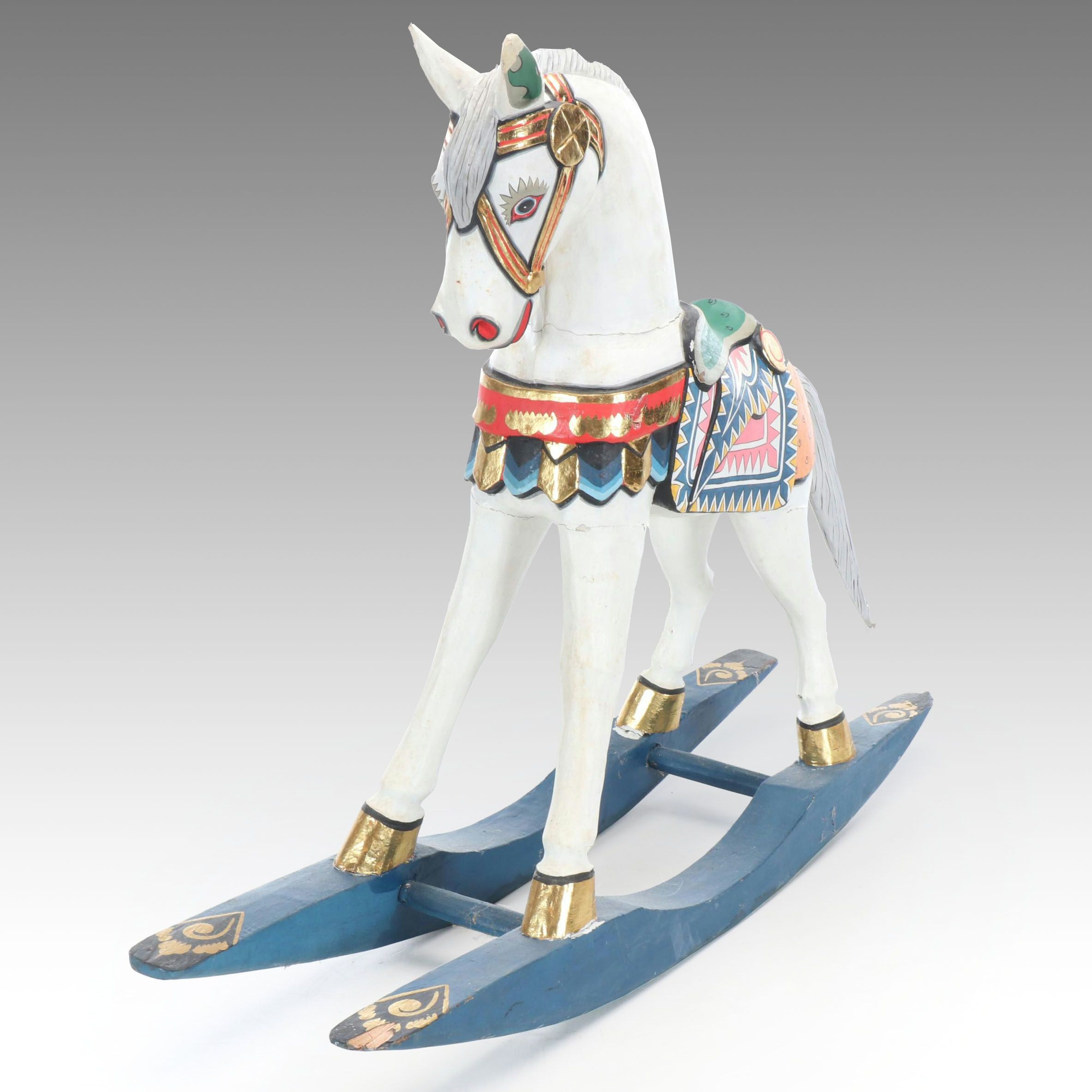 Polychrome Wooden Rocking Horse