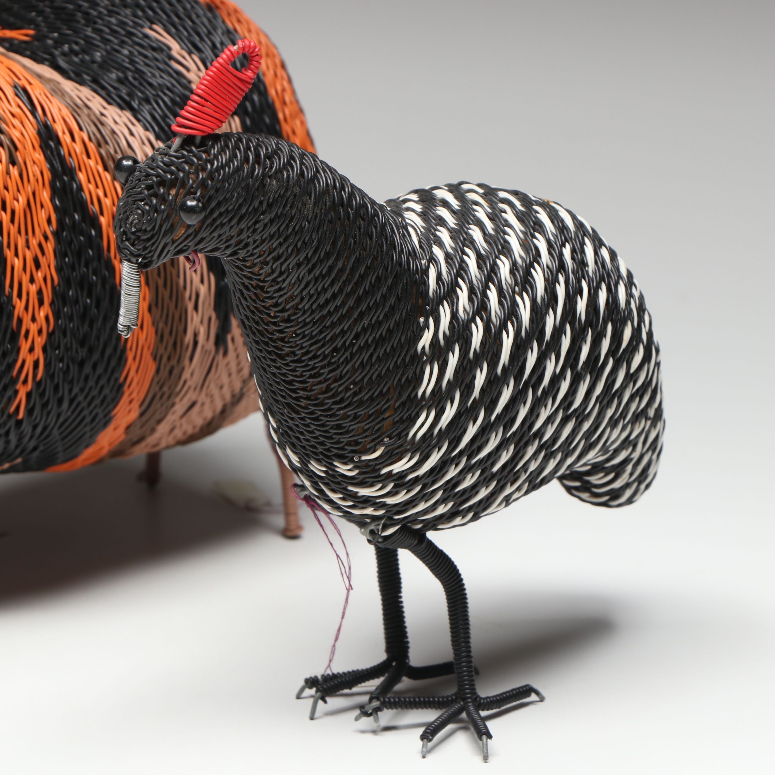 African Zulu Peoples Telephone Wire over Wood Guinea Fowl and Other Animals