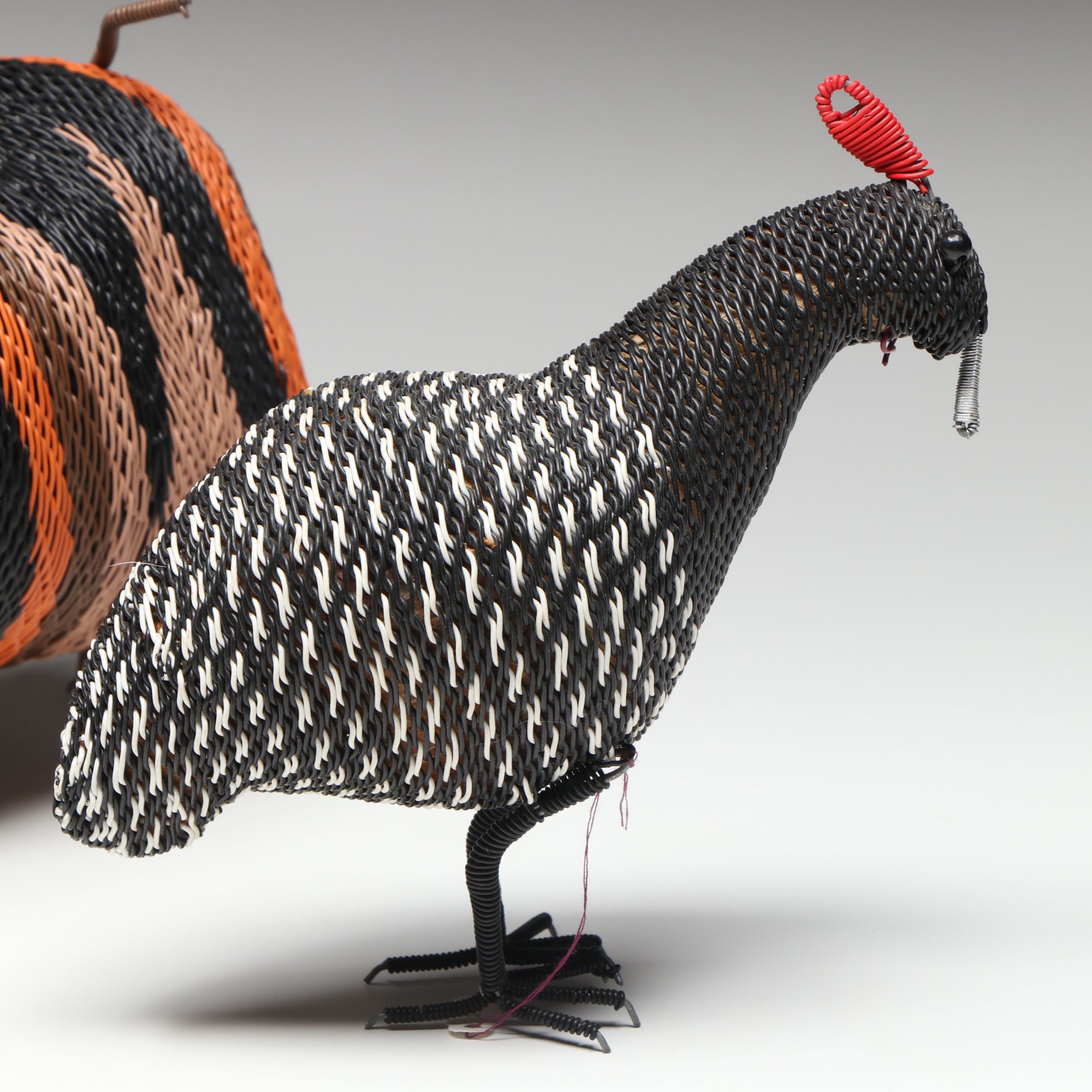 African Zulu Peoples Telephone Wire over Wood Guinea Fowl and Other Animals